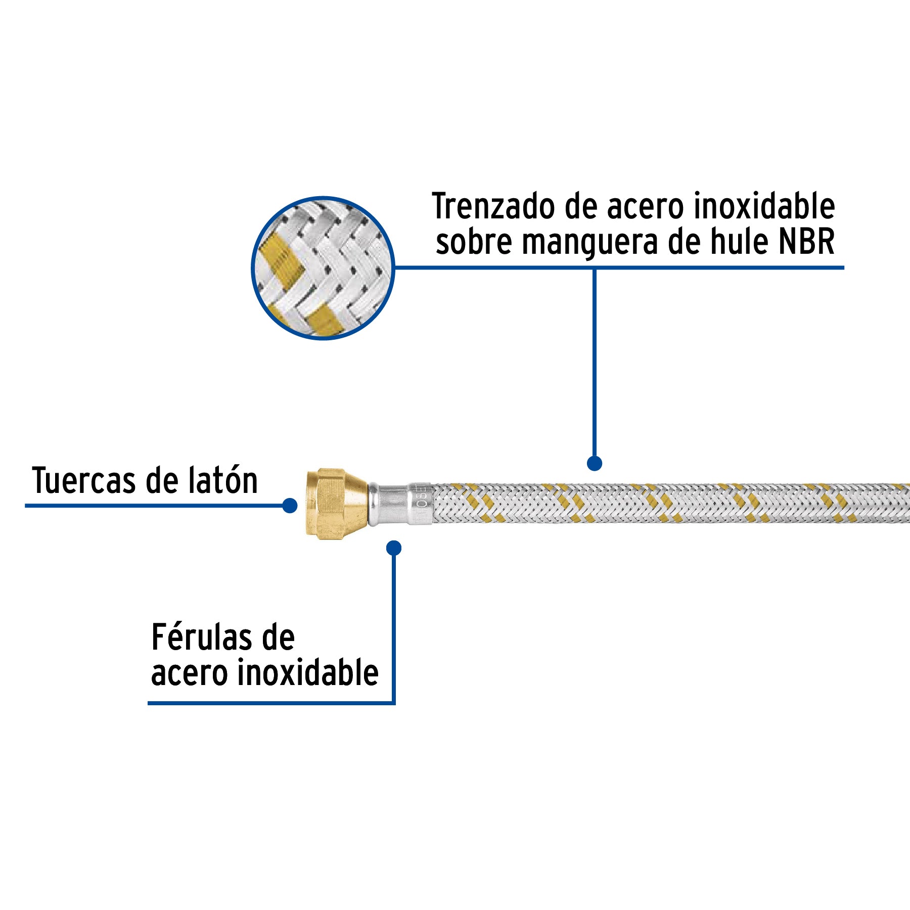 Manguera para gas, acero inox, 3/8" flare, 60 cm, FOSET