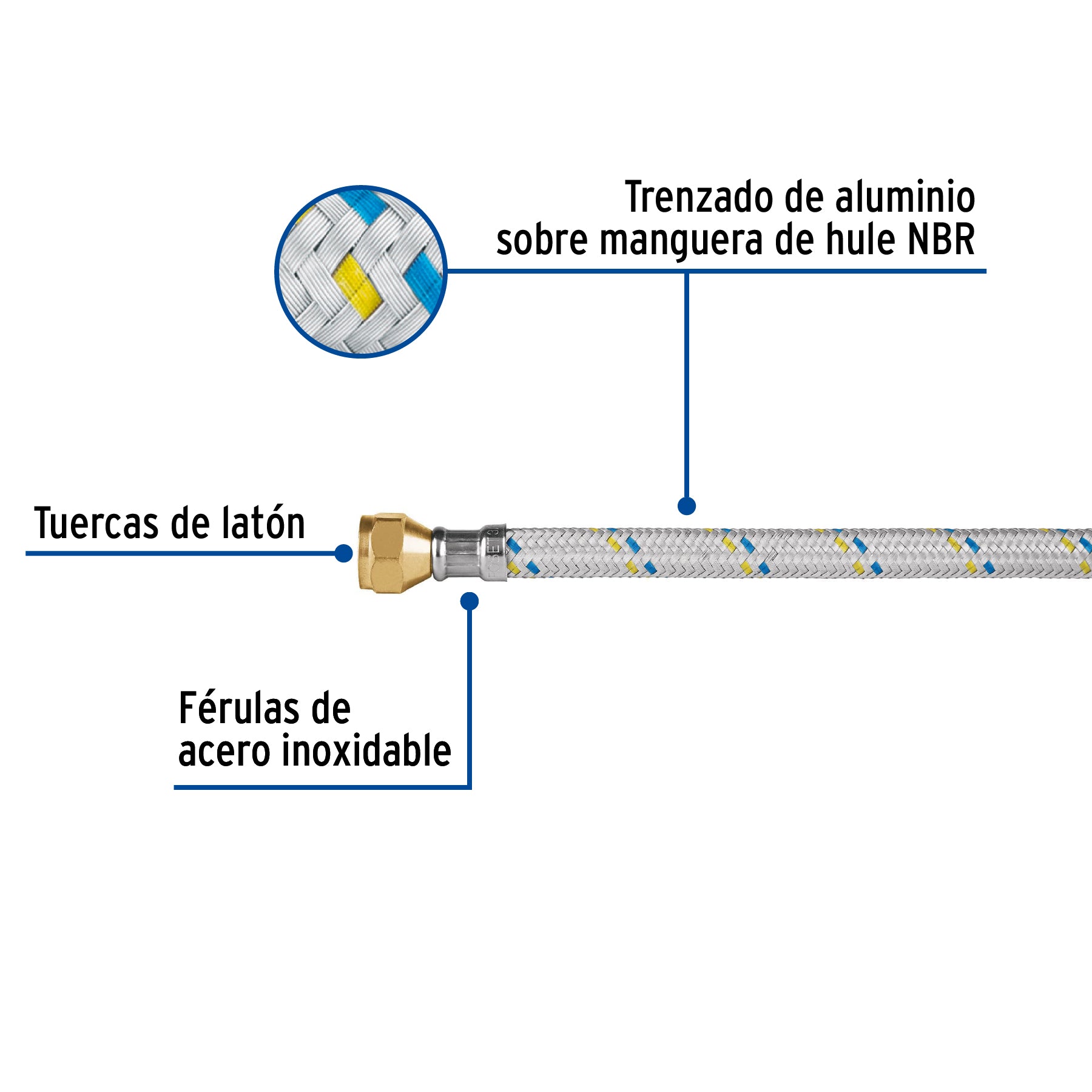 Manguera para gas, aluminio, 3/8" flare, 60 cm, FOSET