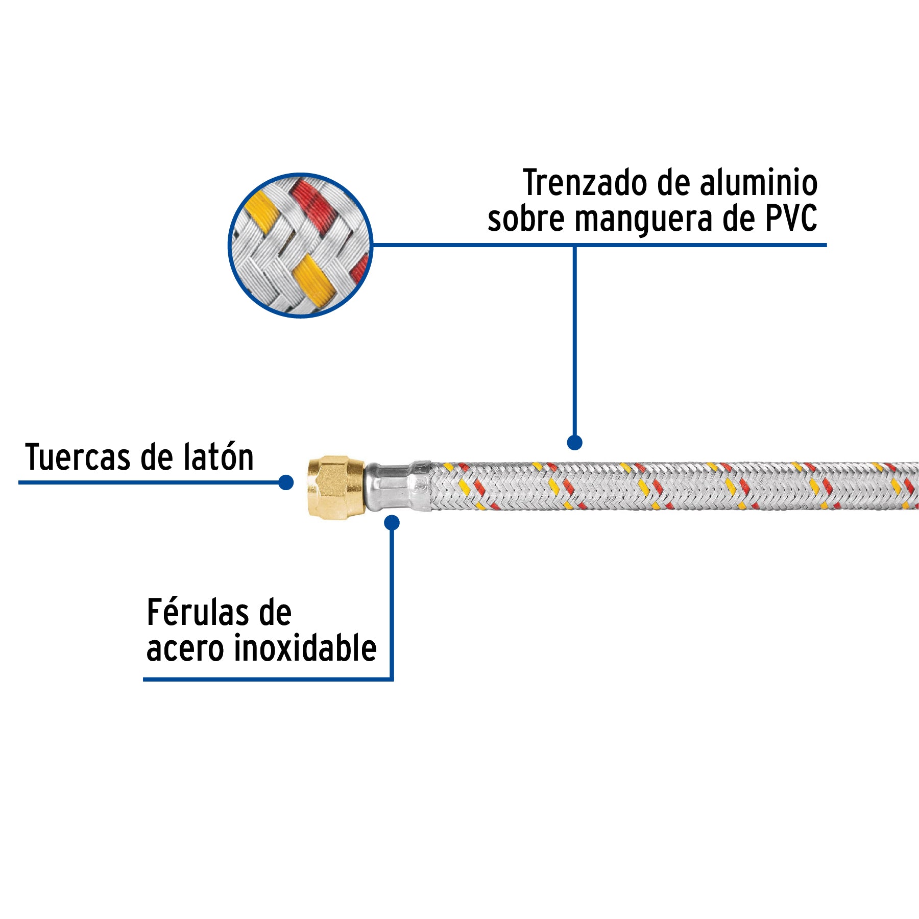 Manguera para gas, aluminio, 5/16" flare, 100cm, FOSET BASIC