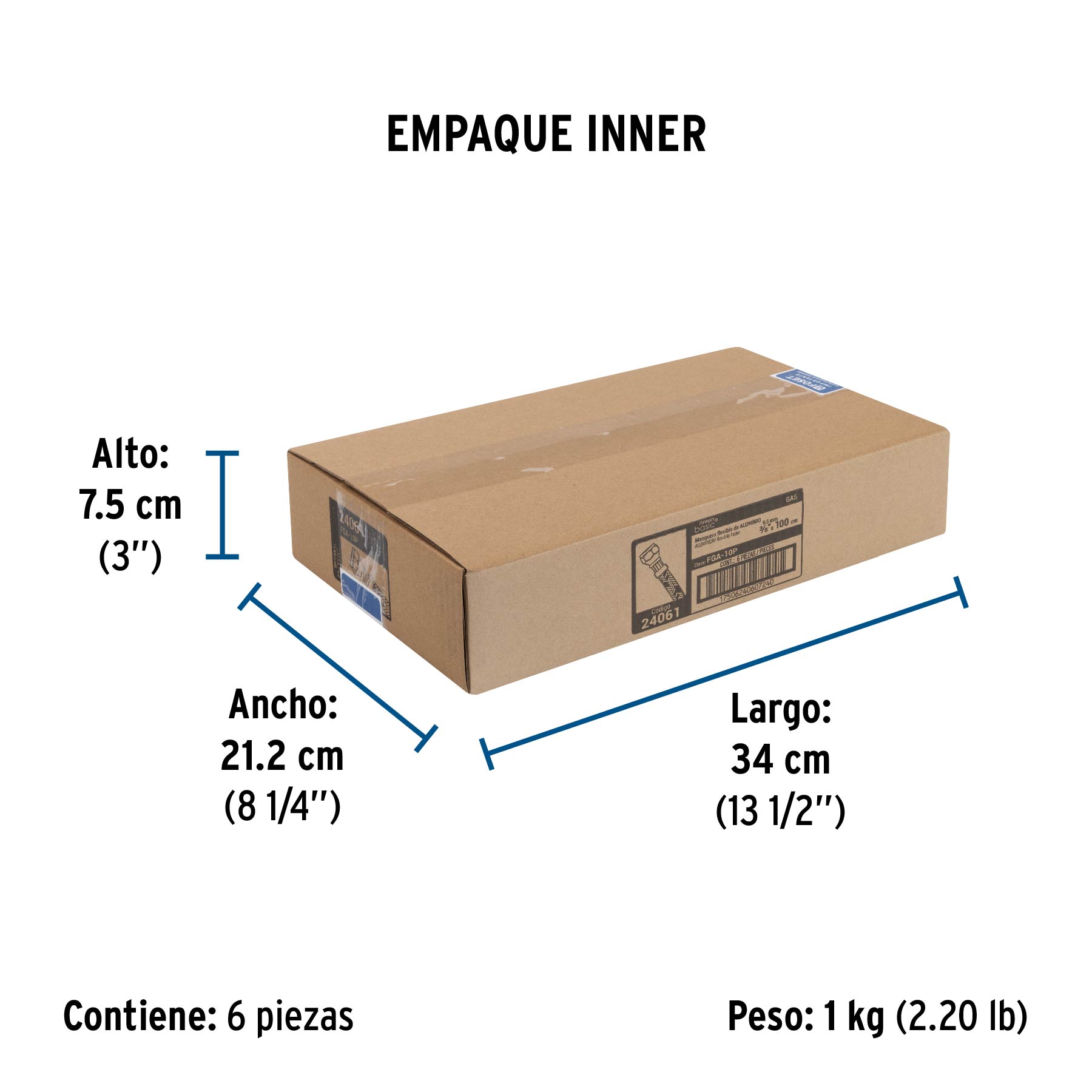 Manguera para gas, aluminio, 3/8" flare, 100 cm, FOSET BASIC - Empaque
