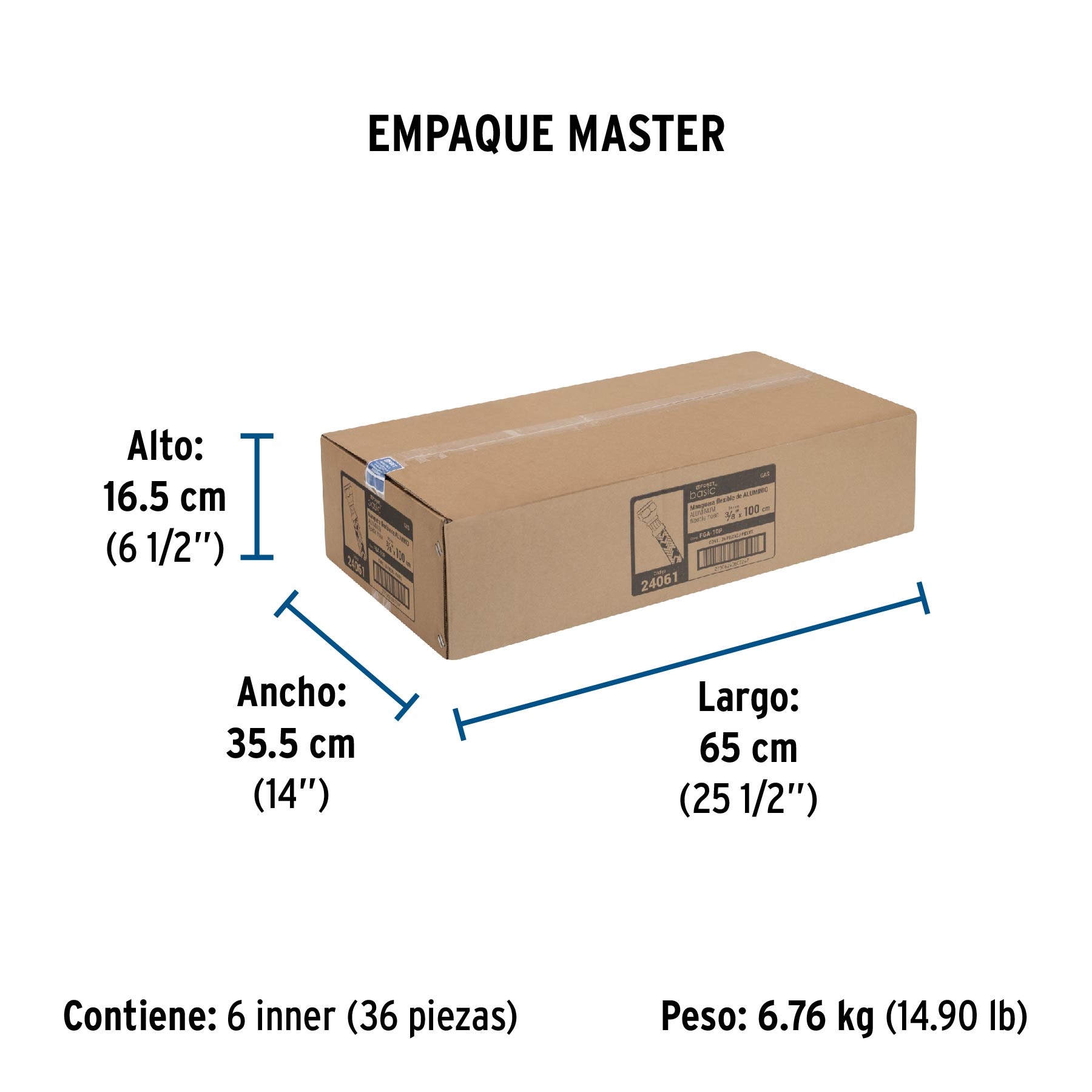 Manguera para gas, aluminio, 3/8" flare, 100 cm, FOSET BASIC - Empaque