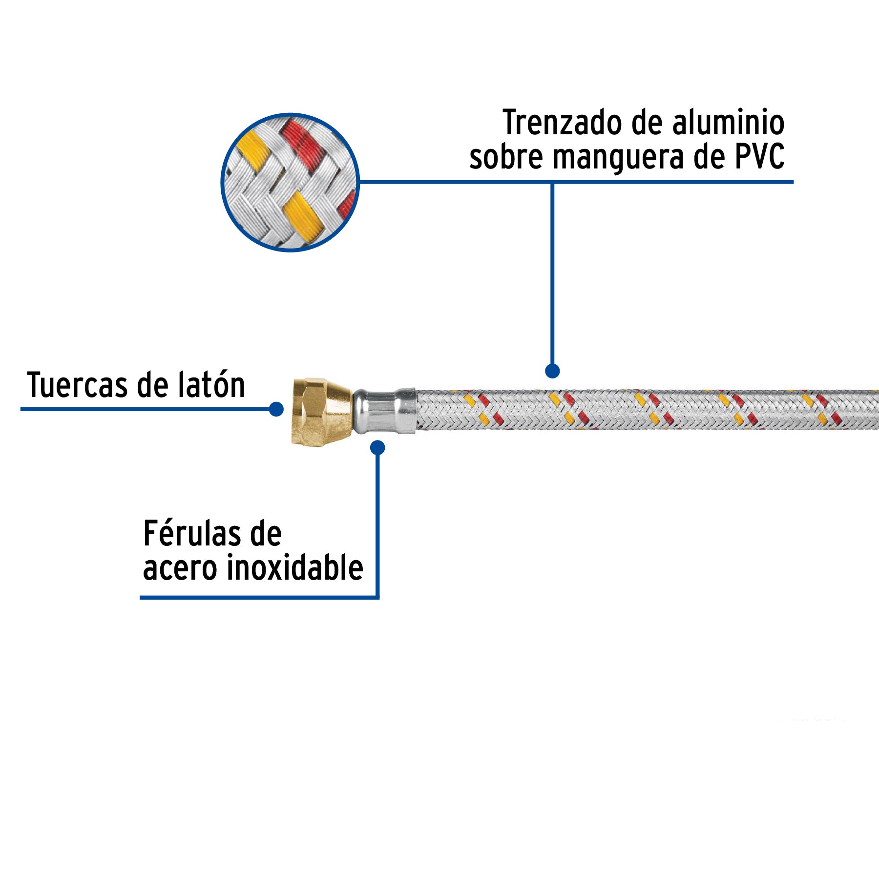 Manguera para gas, aluminio, 3/8" flare, 100 cm, FOSET BASIC