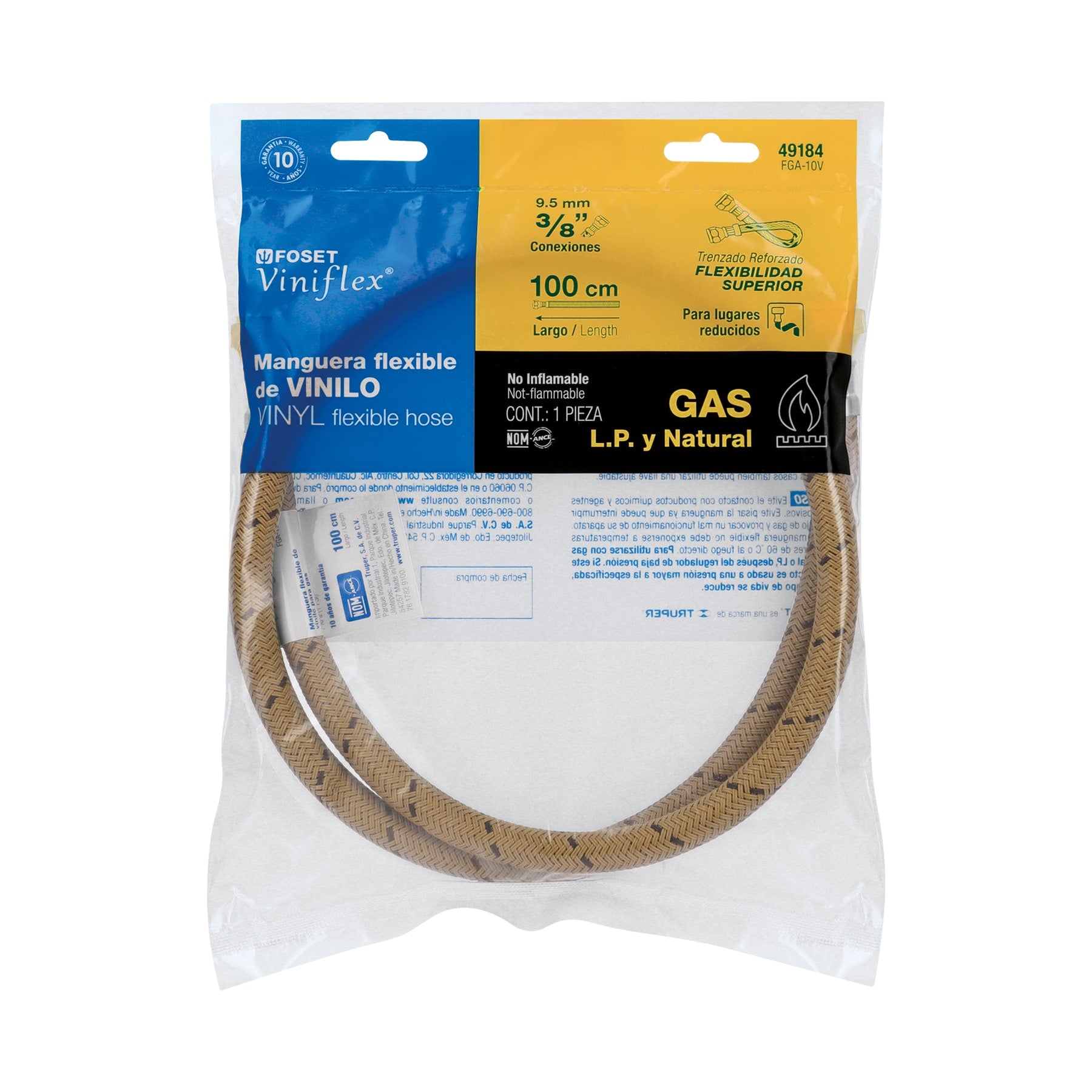 Manguera para gas, vinilo, 3/8" flare, 100 cm, FOSET