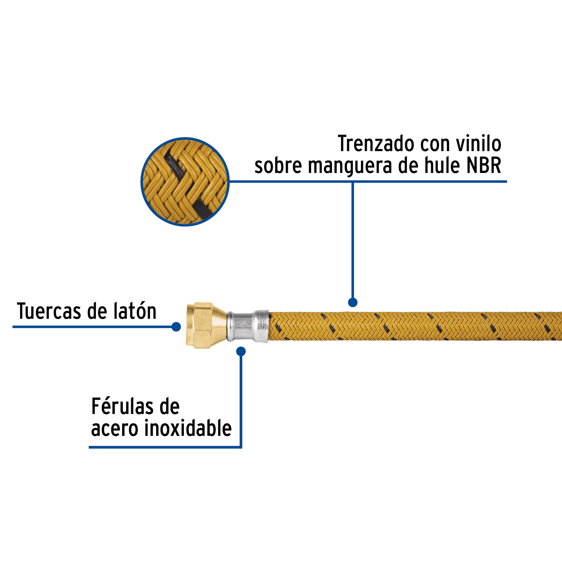 Manguera para gas, vinilo, 3/8" flare, 100 cm, FOSET