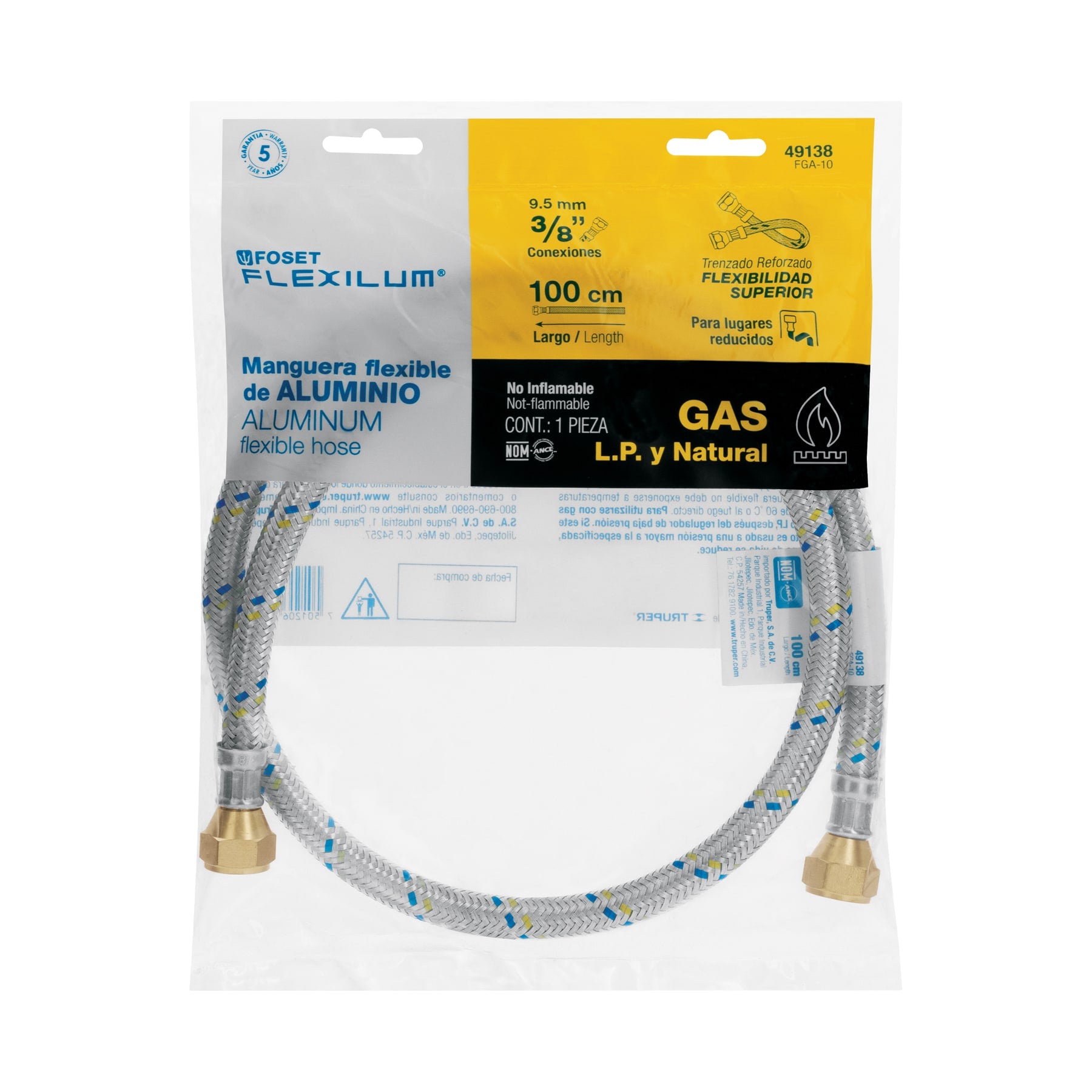 Manguera para gas, aluminio, 3/8" flare , 100 cm, FOSET
