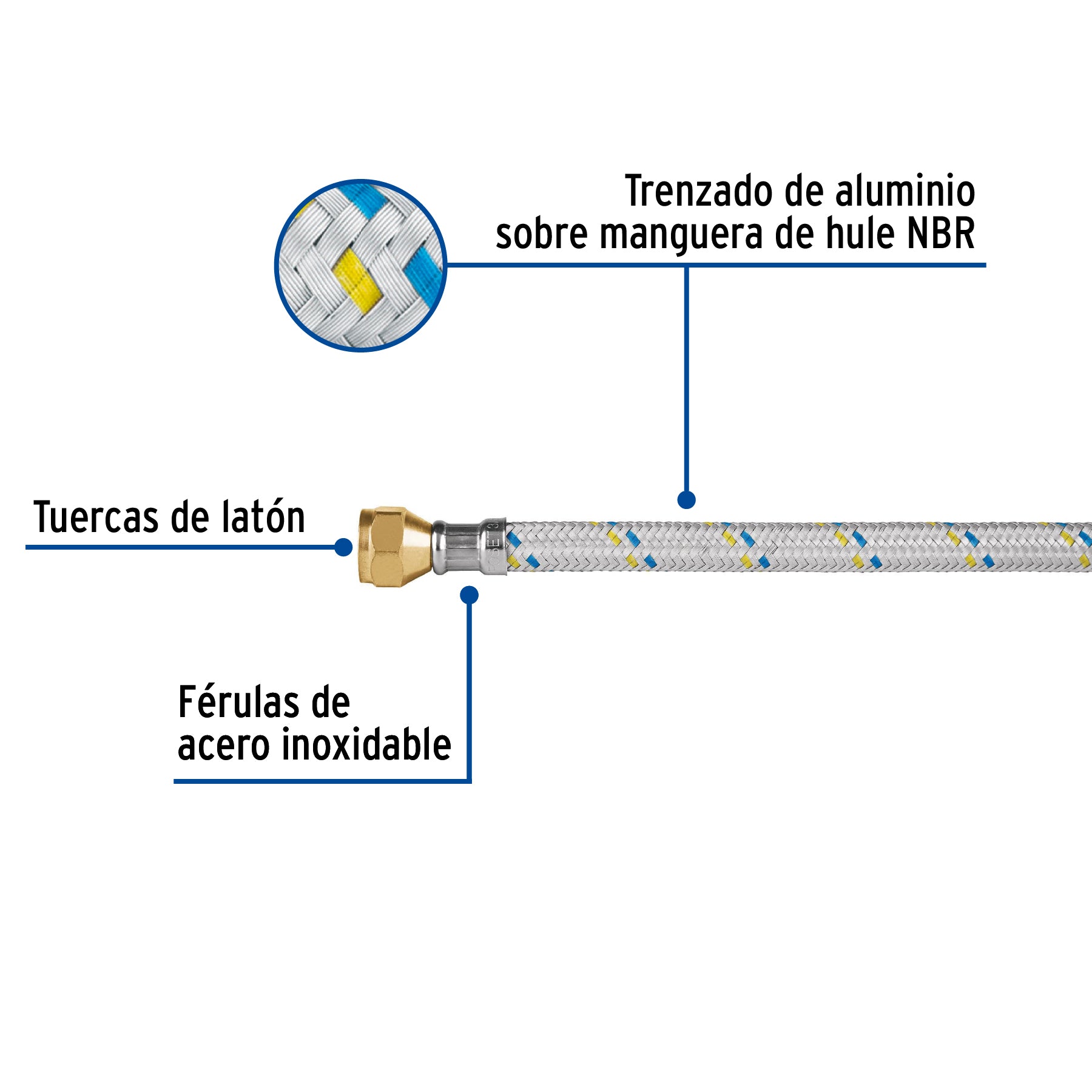 Manguera para gas, aluminio, 3/8" flare , 100 cm, FOSET