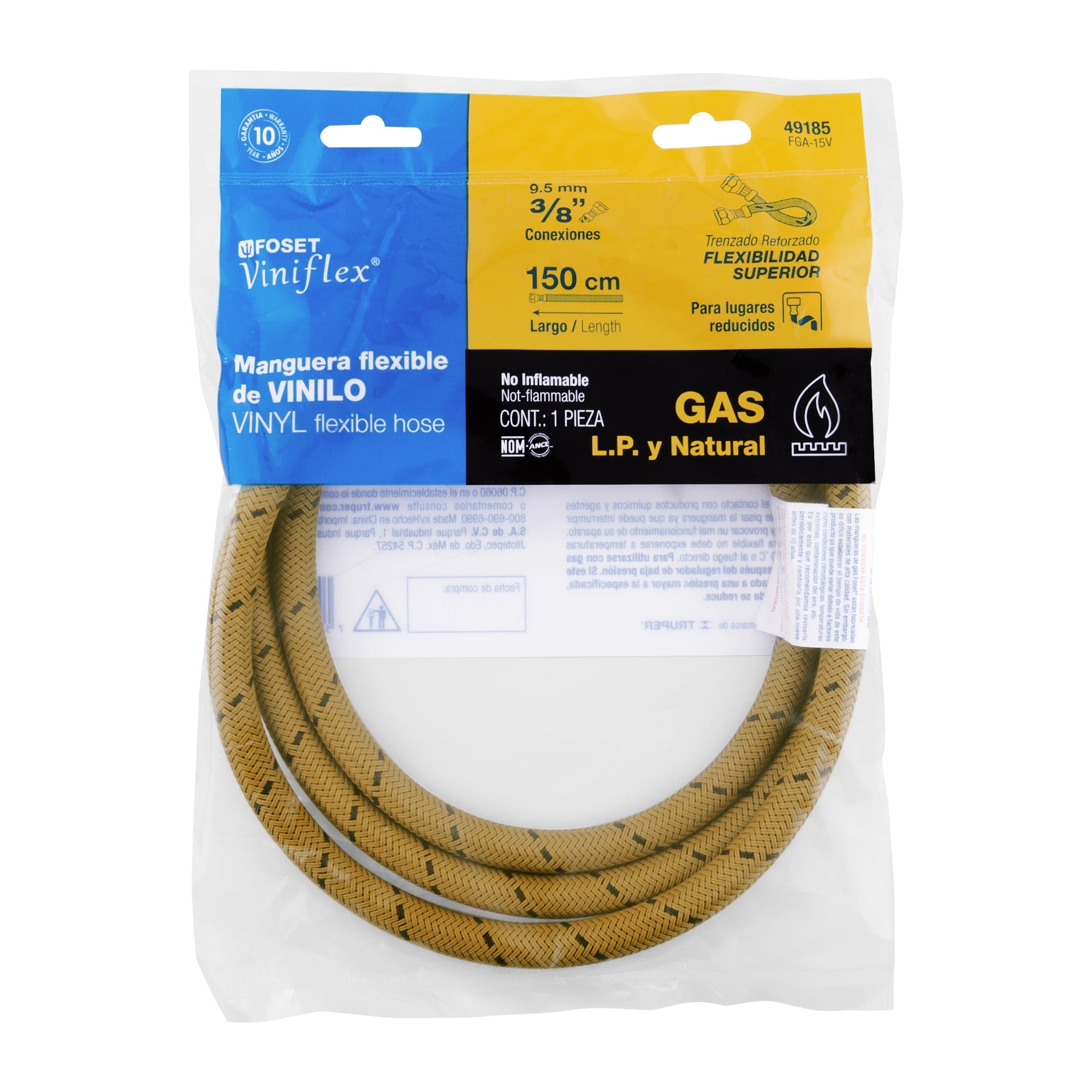 Manguera para gas, vinilo, 3/8" flare, 150 cm, FOSET