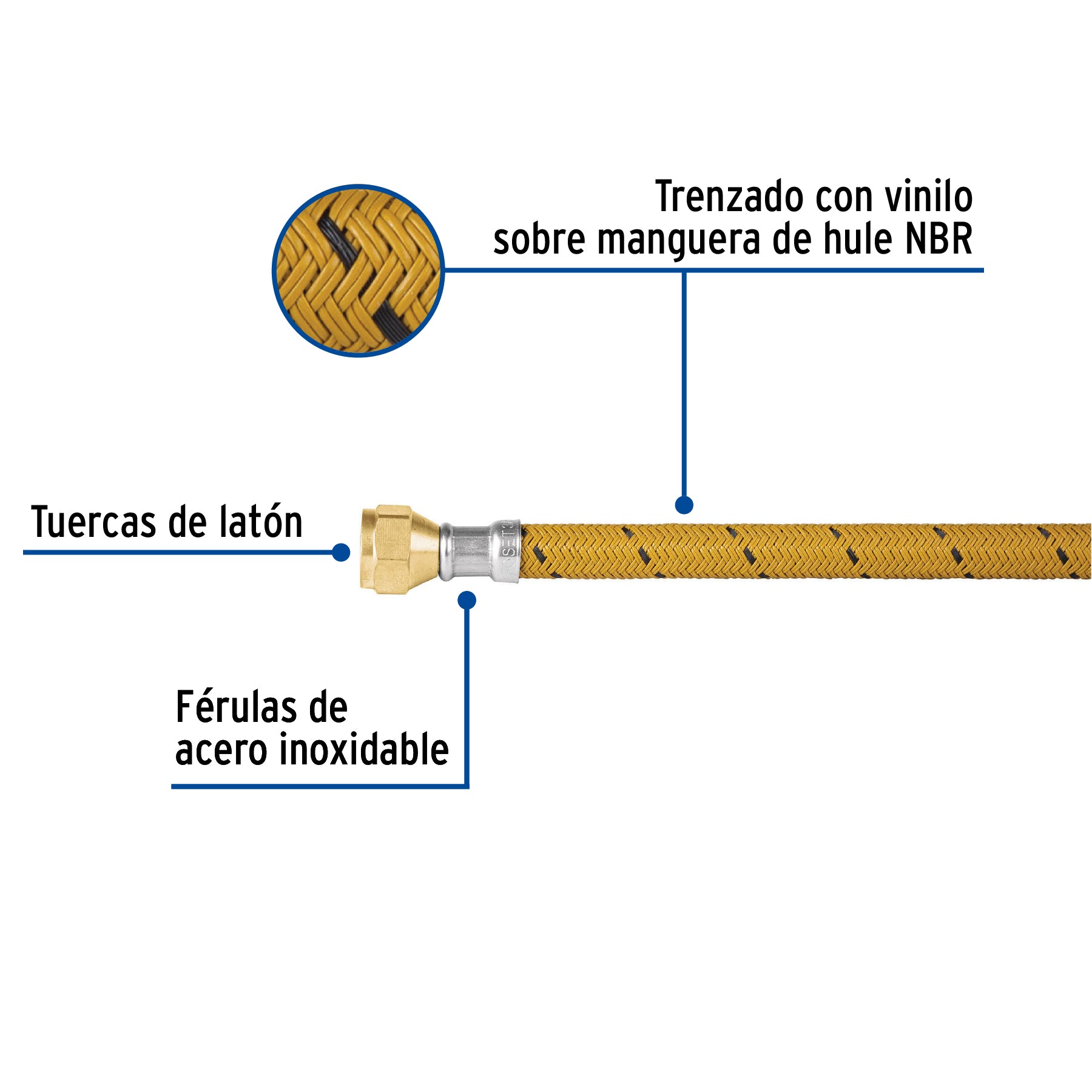 Manguera para gas, vinilo, 3/8" flare, 150 cm, FOSET