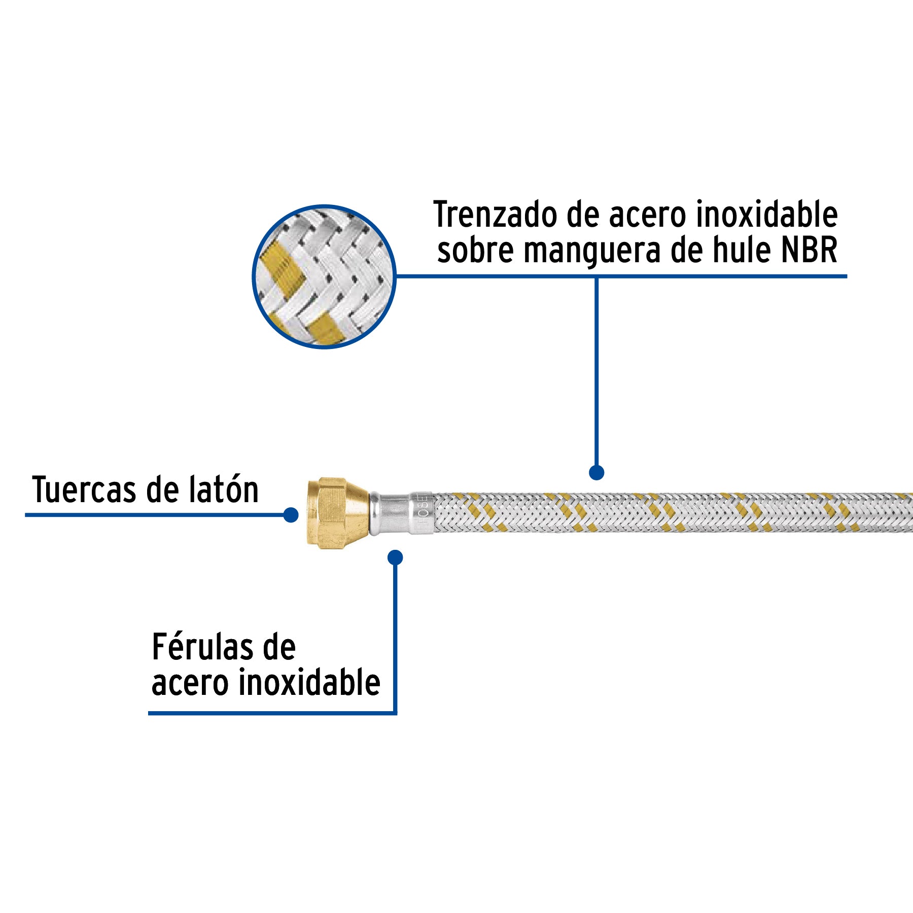 Manguera para gas, acero inox, 3/8" flare, 150 cm, FOSET