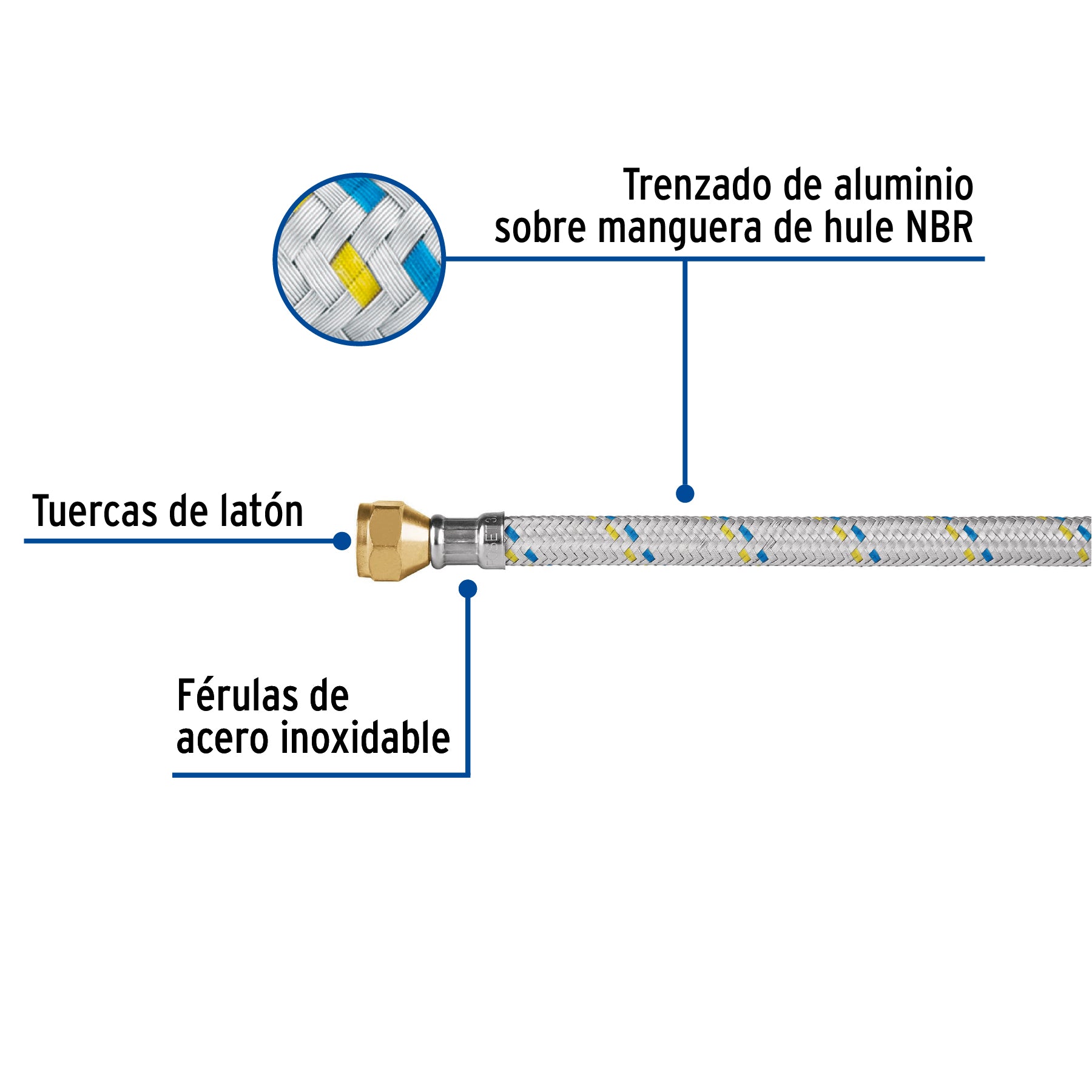 Manguera para gas, aluminio, 3/8" flare, 150 cm, FOSET