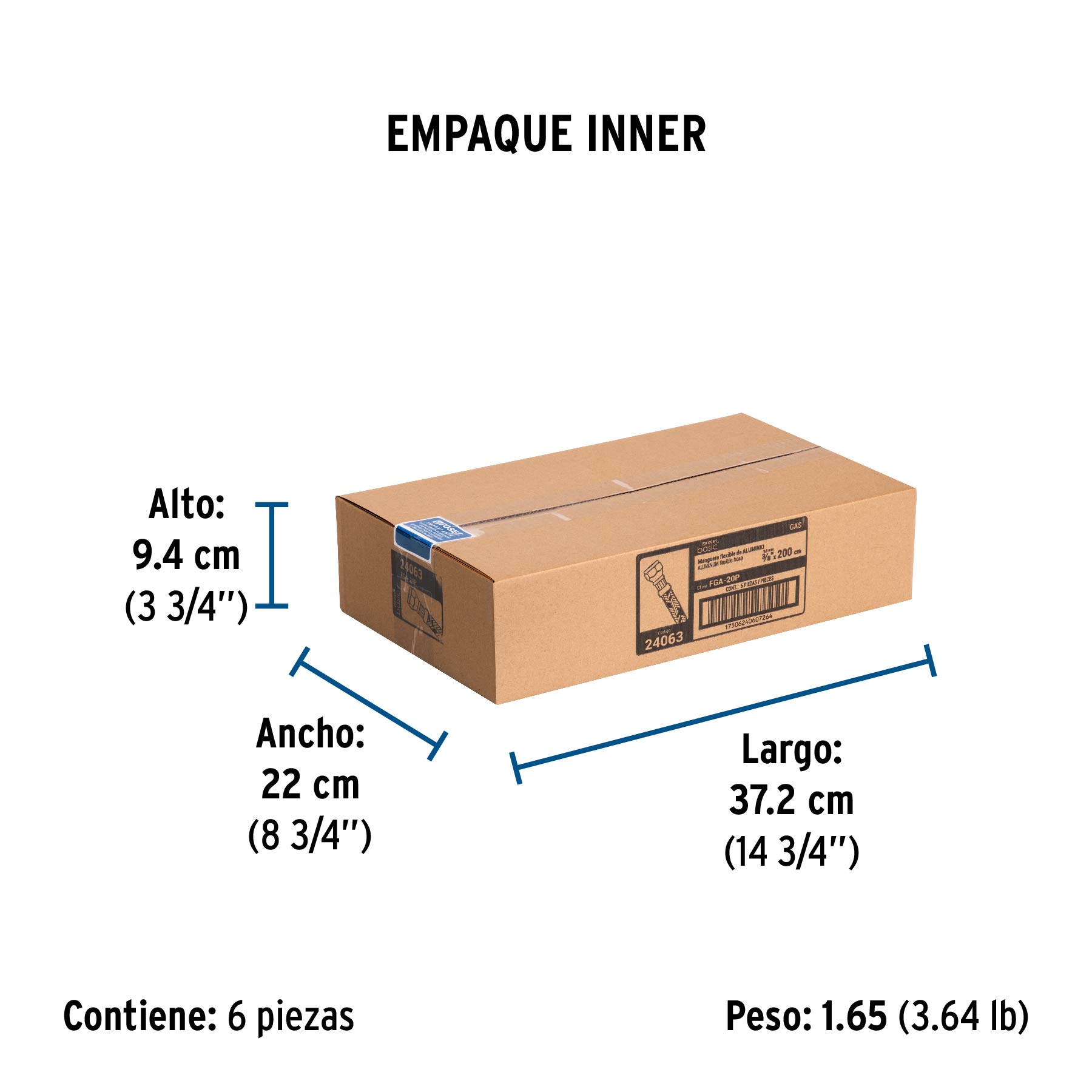 Manguera para gas, aluminio, 3/8" flare, 200 cm, FOSET BASIC - Empaque