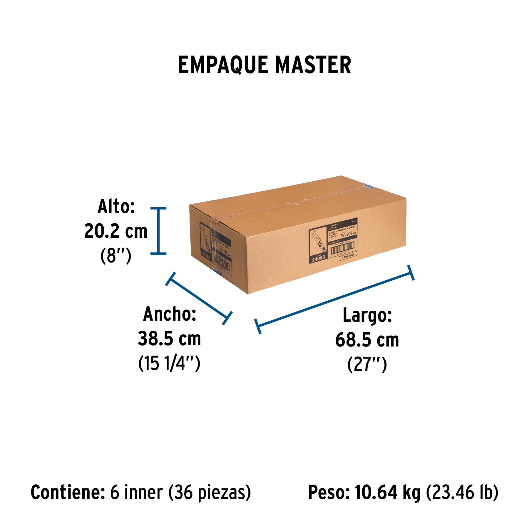 Manguera para gas, aluminio, 3/8" flare, 200 cm, FOSET BASIC - Empaque