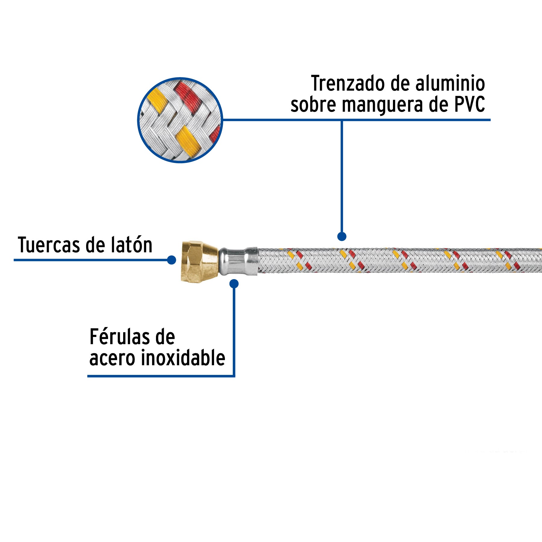 Manguera para gas, aluminio, 3/8" flare, 200 cm, FOSET BASIC