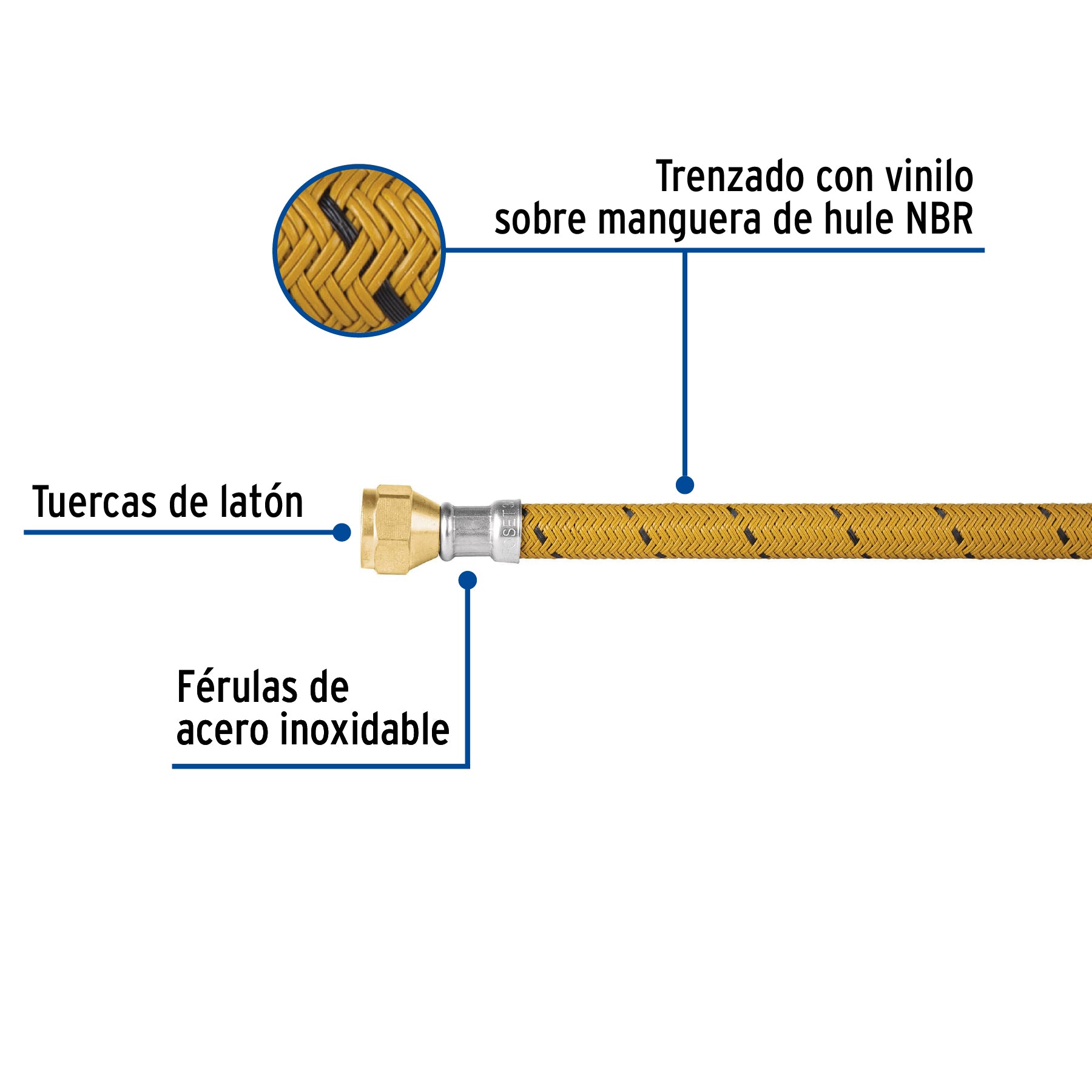 Manguera para gas, vinilo, 3/8" flare, 200 cm, FOSET