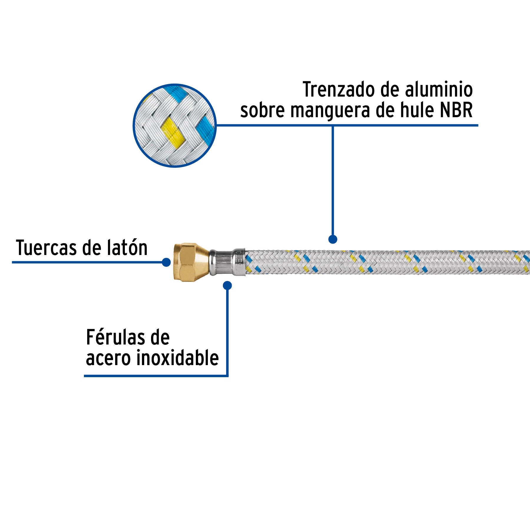 Manguera para gas, aluminio, 3/8" flare, 200 cm, FOSET