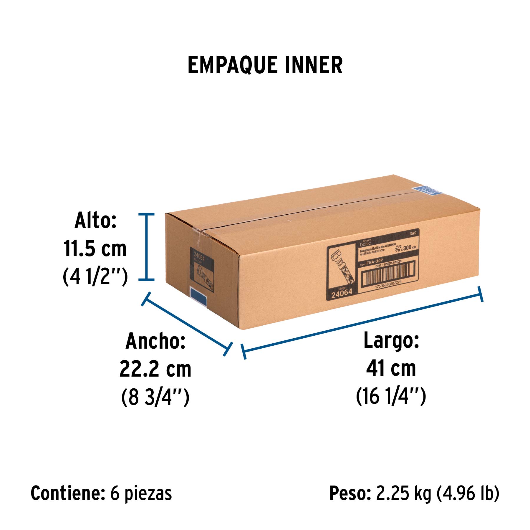 Manguera para gas, aluminio, 3/8" flare, 300 cm, FOSET BASIC - Empaque