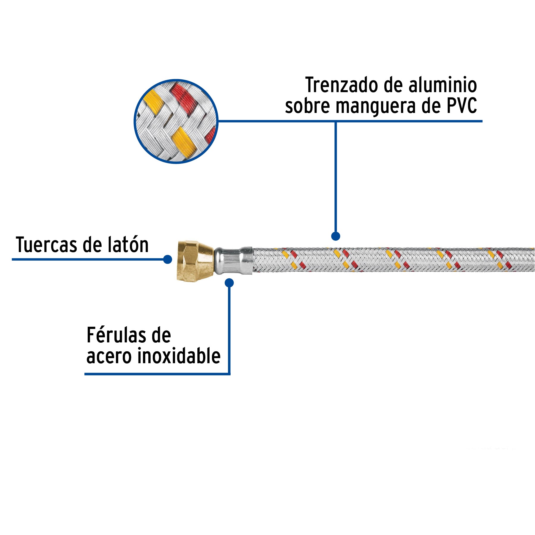 Manguera para gas, aluminio, 3/8" flare, 300 cm, FOSET BASIC