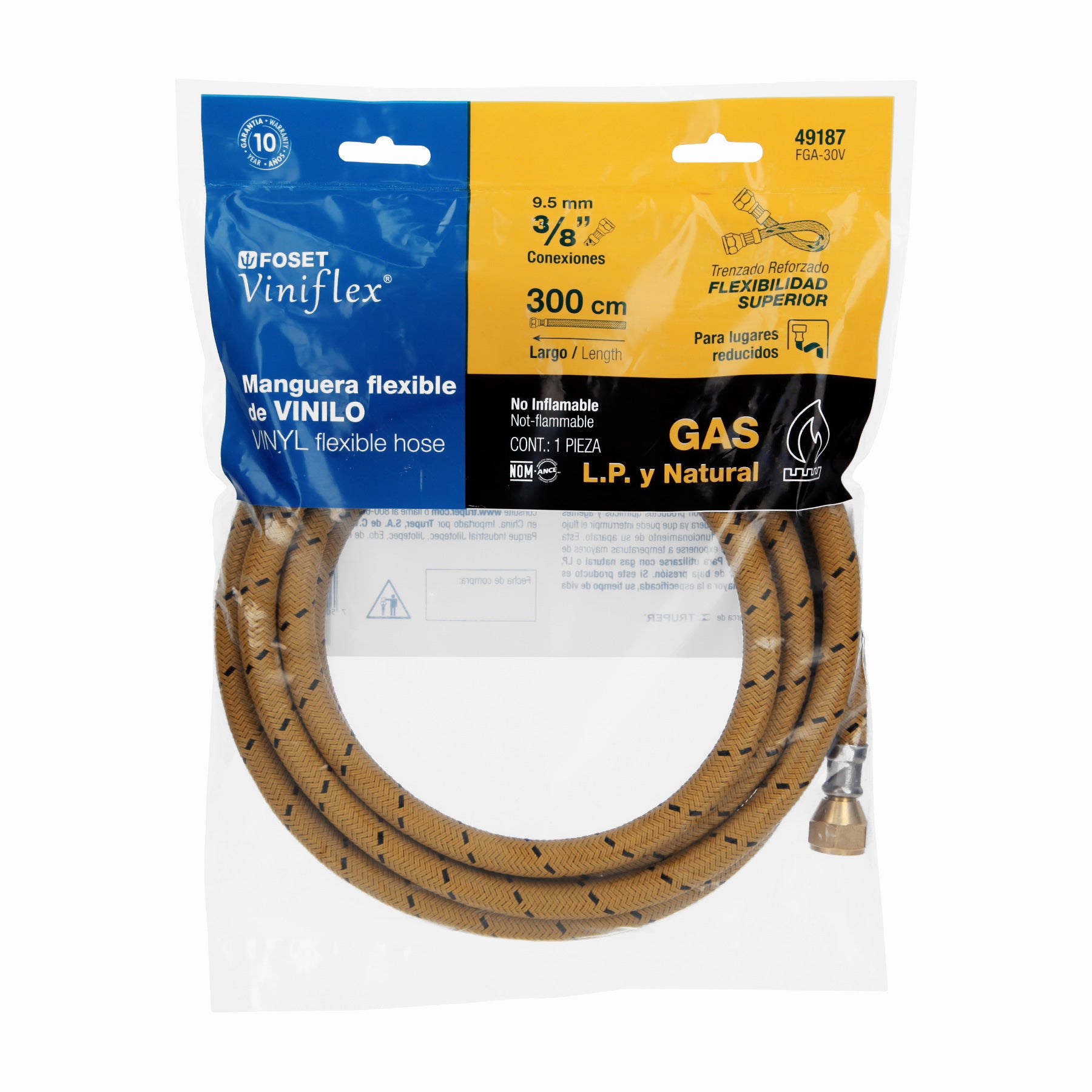 Manguera para gas, vinilo, 3/8" flare, 300 cm, FOSET