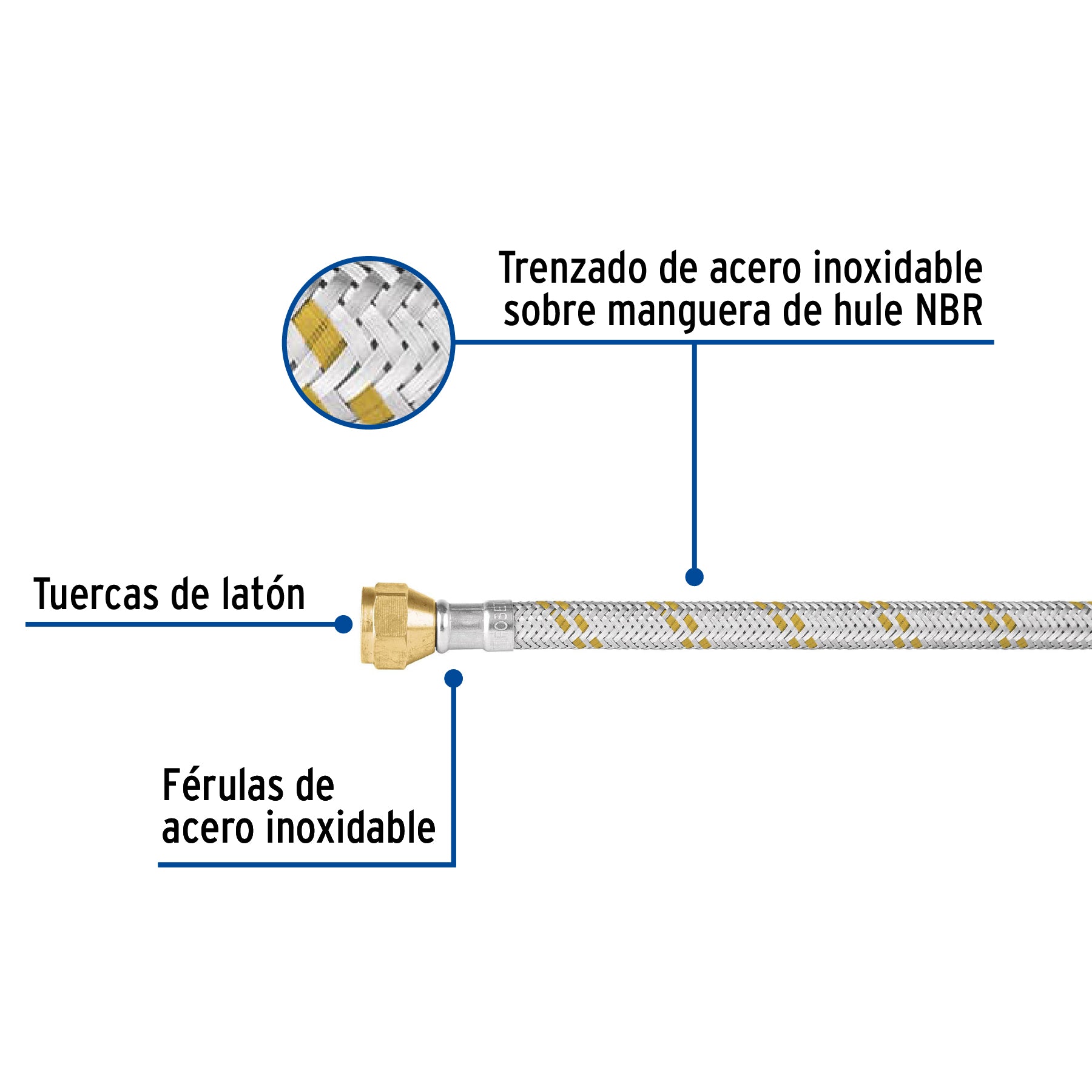 Manguera para gas, acero inox, 3/8" flare, 300 cm, FOSET