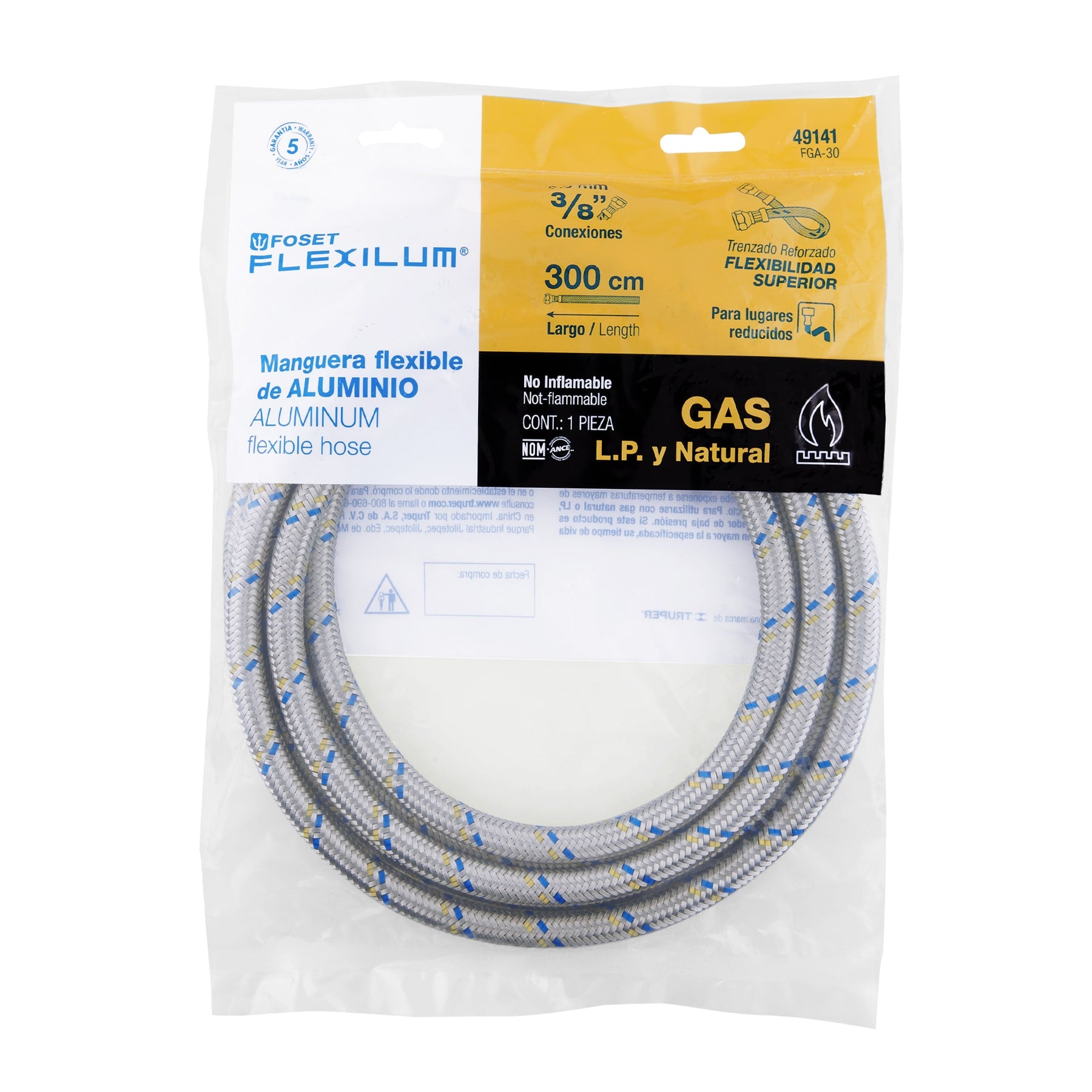 Manguera para gas, aluminio, 3/8" flare, 300 cm, FOSET