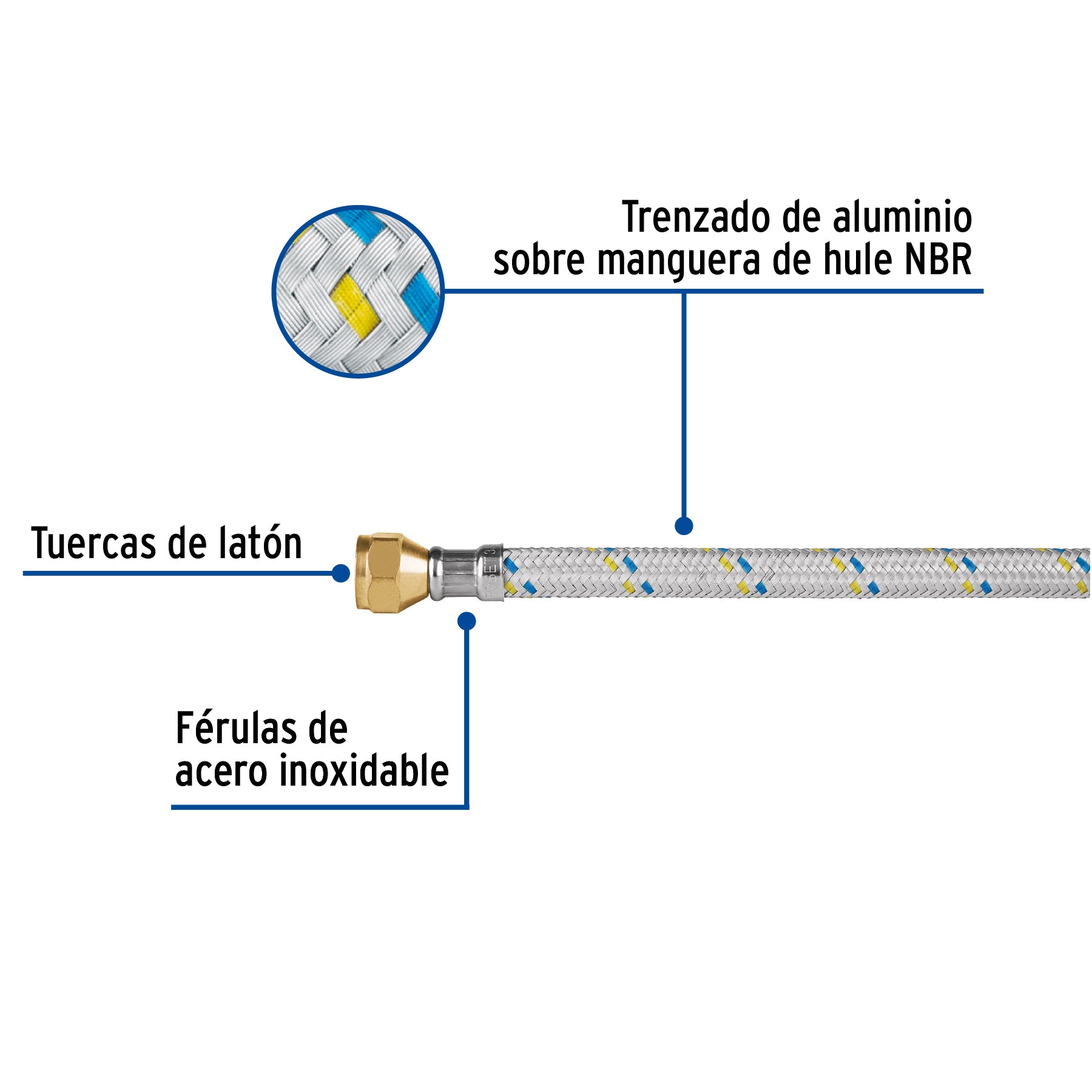 Manguera para gas, aluminio, 3/8" flare, 300 cm, FOSET