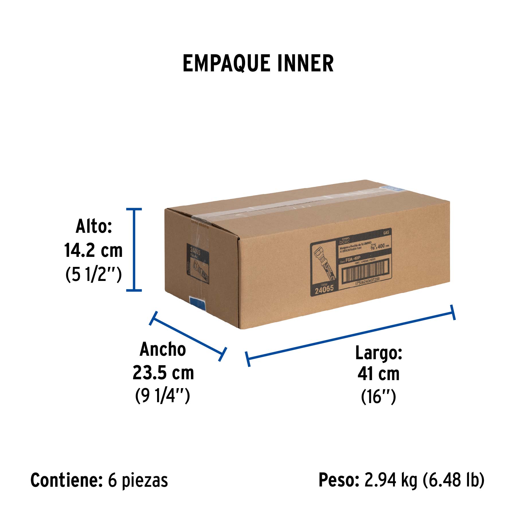 Manguera para gas, aluminio, 3/8" flare, 400 cm, FOSET BASIC - Empaque