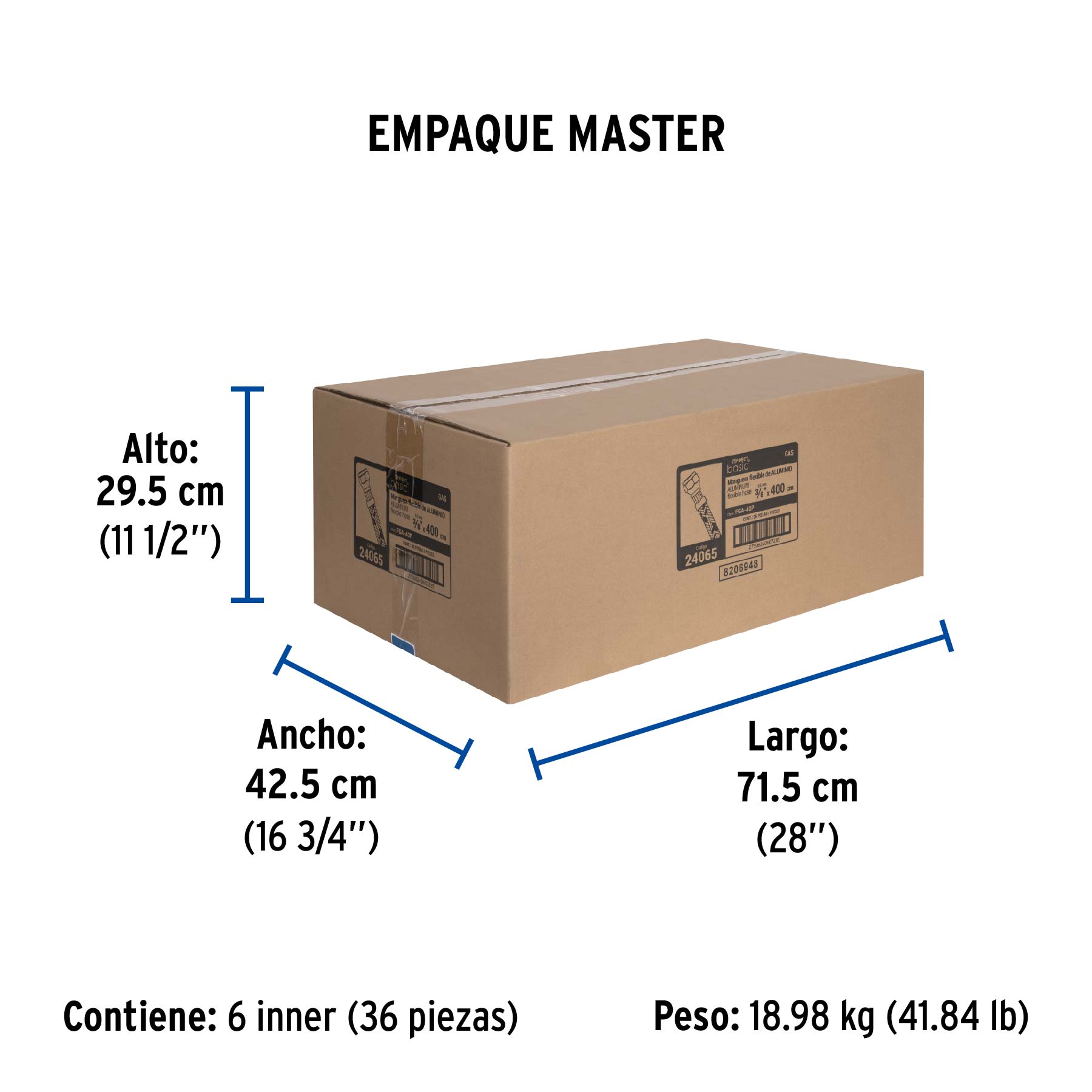 Manguera para gas, aluminio, 3/8" flare, 400 cm, FOSET BASIC - Empaque