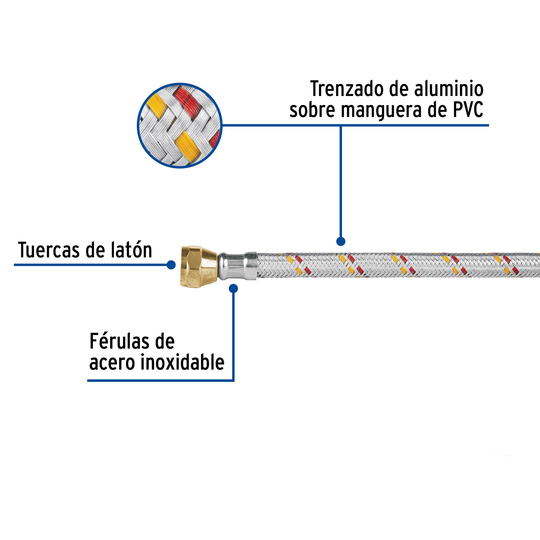 Manguera para gas, aluminio, 3/8" flare, 400 cm, FOSET BASIC