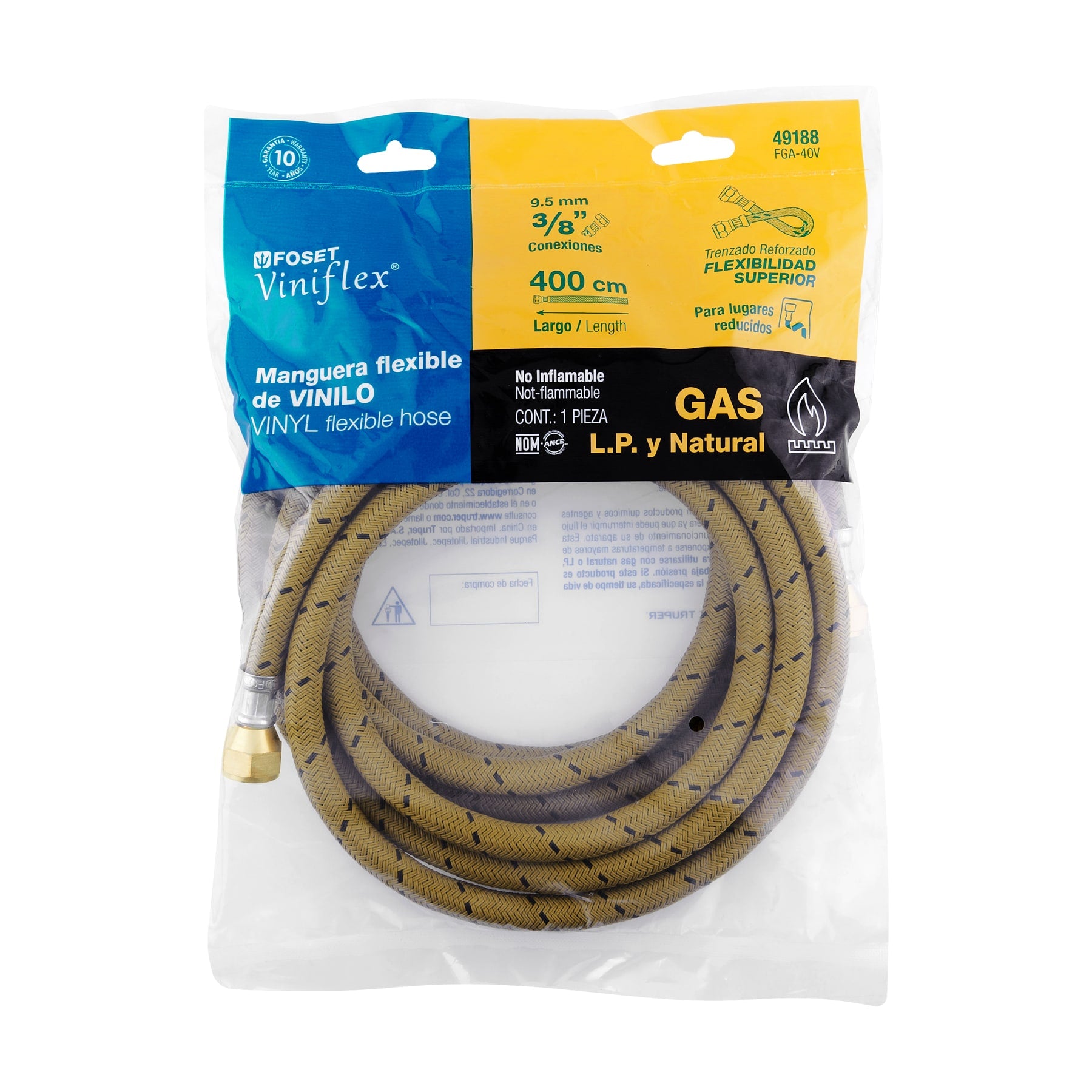 Manguera para gas, vinilo, 3/8" flare, 400 cm, FOSET