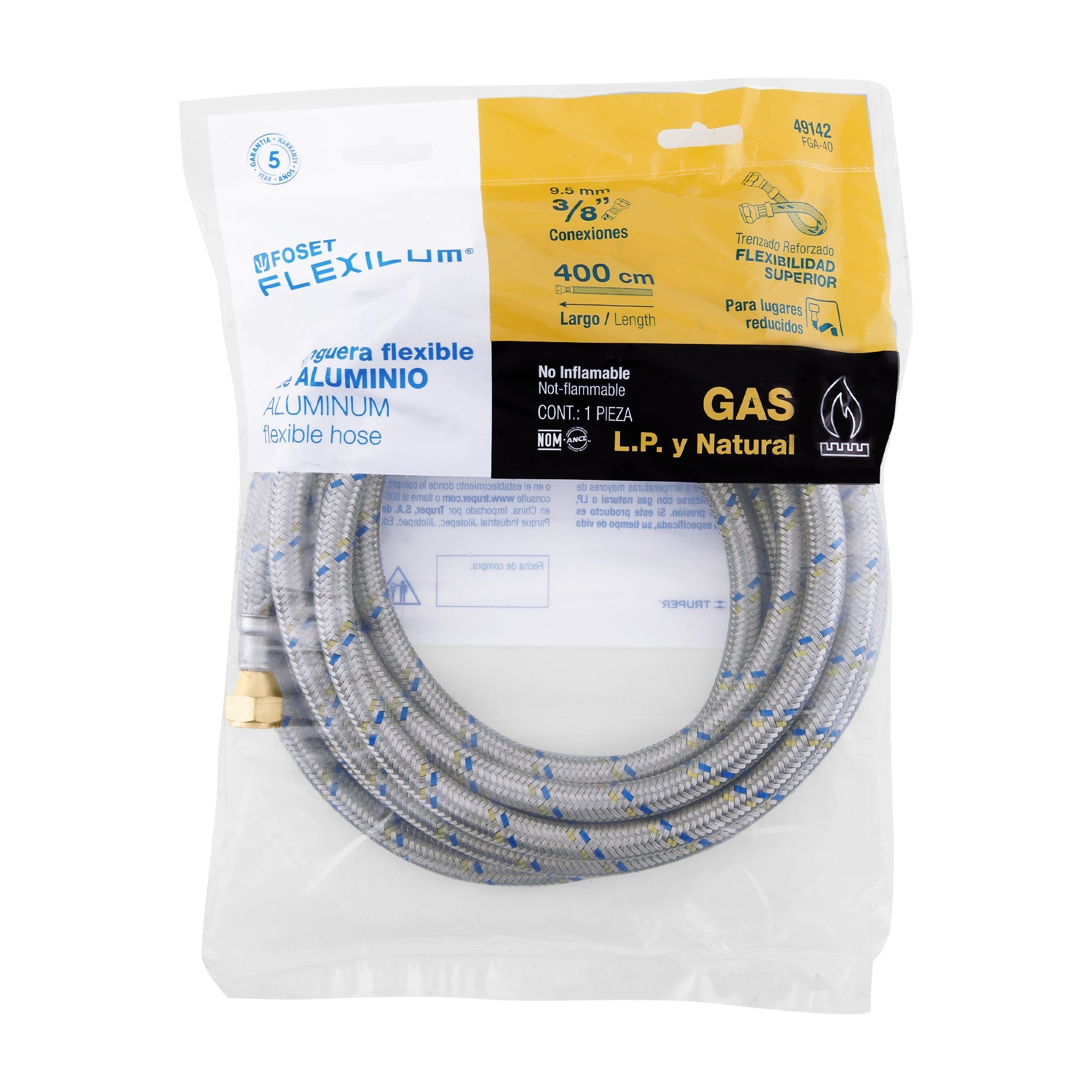 Manguera para gas, aluminio, 3/8" flare, 400 cm, FOSET