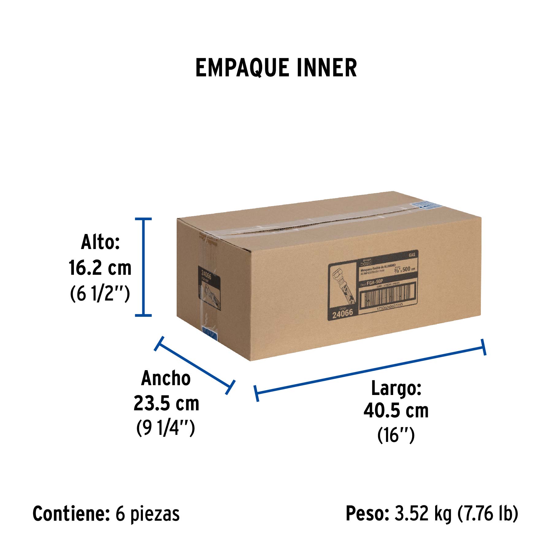 Manguera para gas, aluminio, 3/8" flare, 500 cm, FOSET BASIC - Empaque