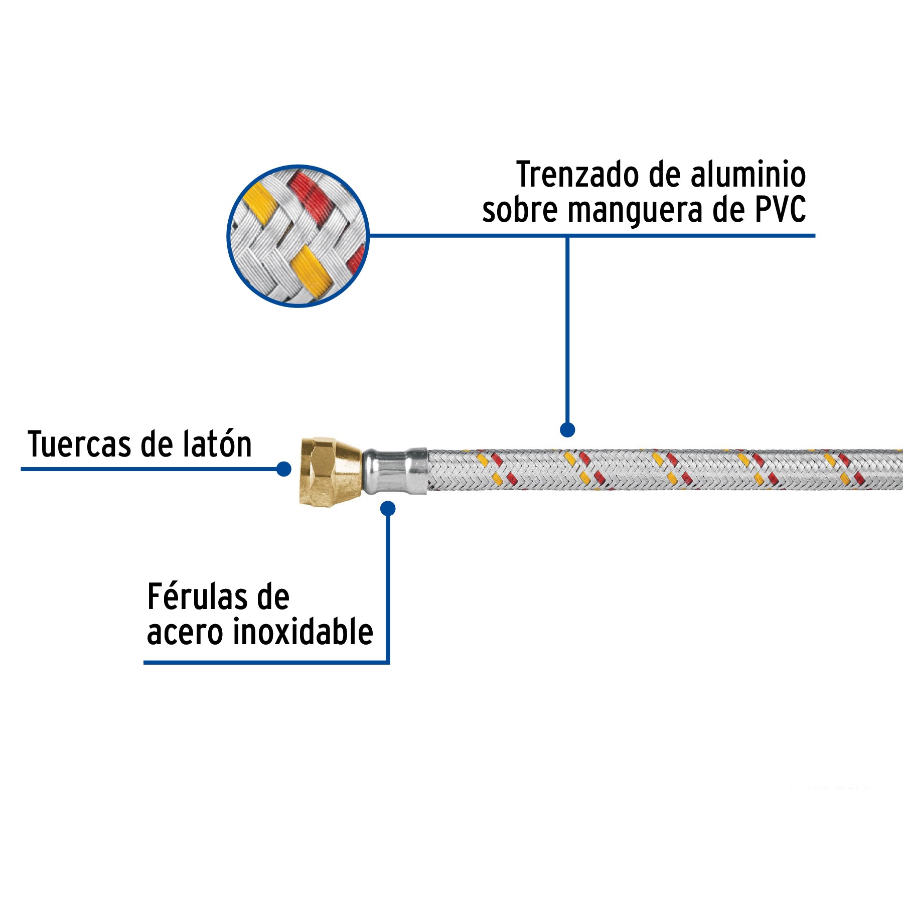 Manguera para gas, aluminio, 3/8" flare, 500 cm, FOSET BASIC