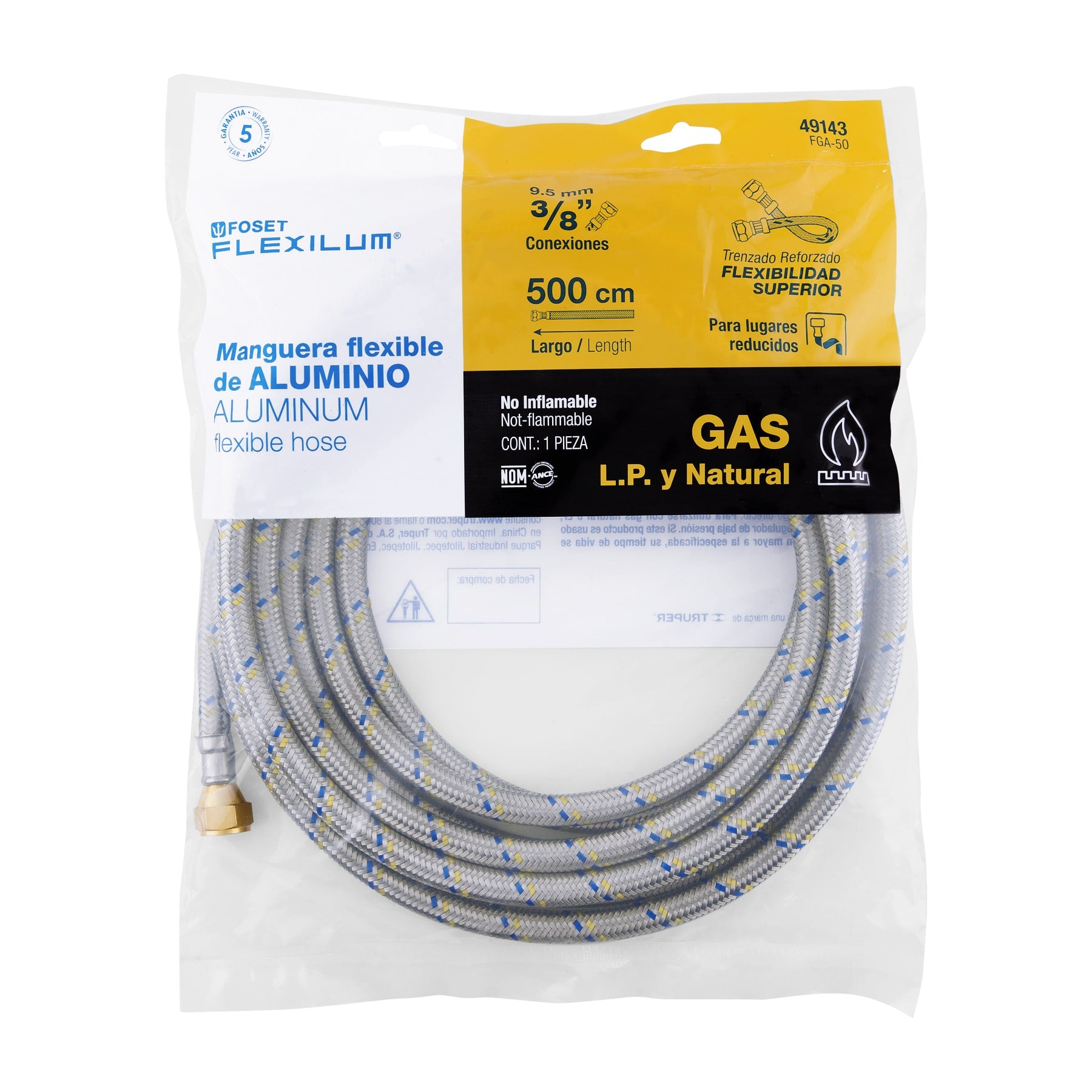 Manguera para gas, aluminio, 3/8" flare, 500 cm, FOSET