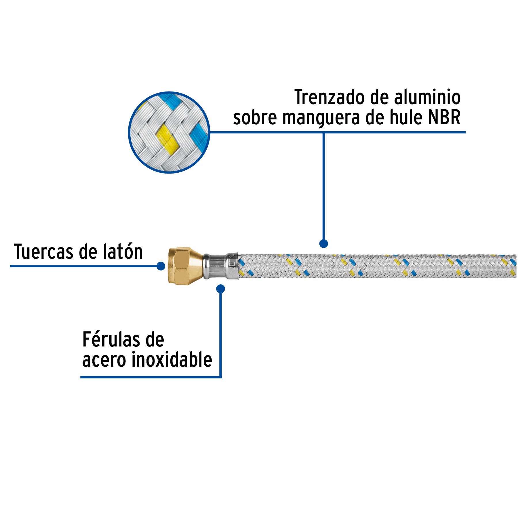 Manguera para gas, aluminio, 3/8" flare, 500 cm, FOSET