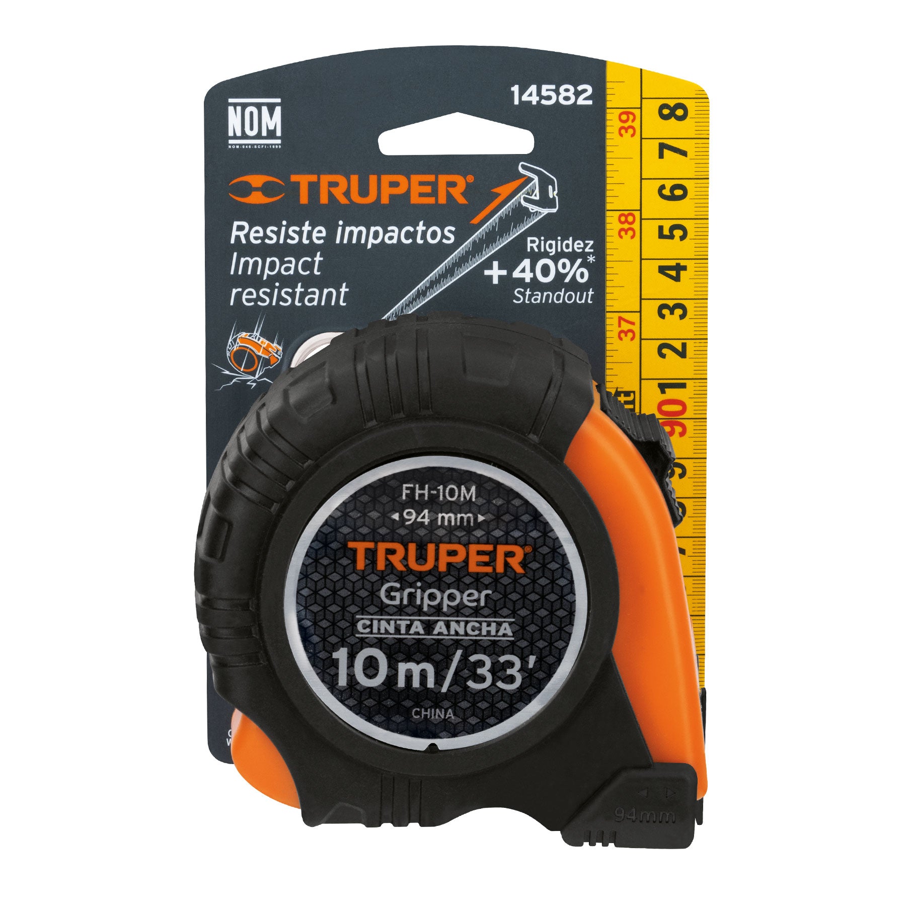 Flexómetro Gripper contra impactos 10 m cinta 32 mm, TRUPER