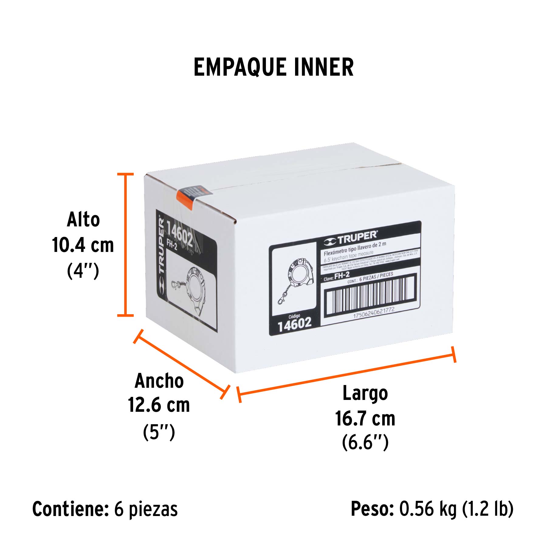 Flexómetro Gripper de 2 m tipo llavero, cinta 13 mm, TRUPER - Empaque
