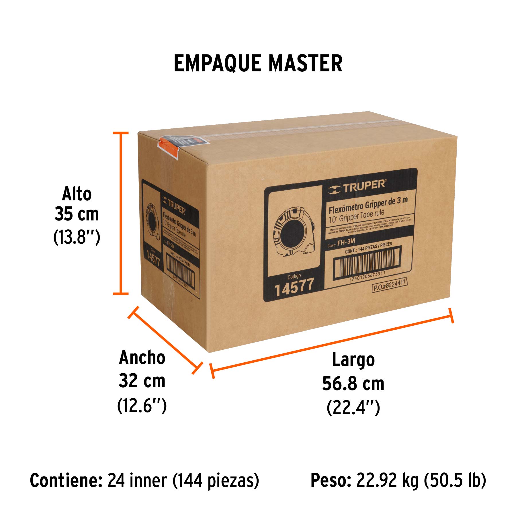 Flexómetro Gripper contra impactos 3 m cinta 13 mm, TRUPER - Empaque