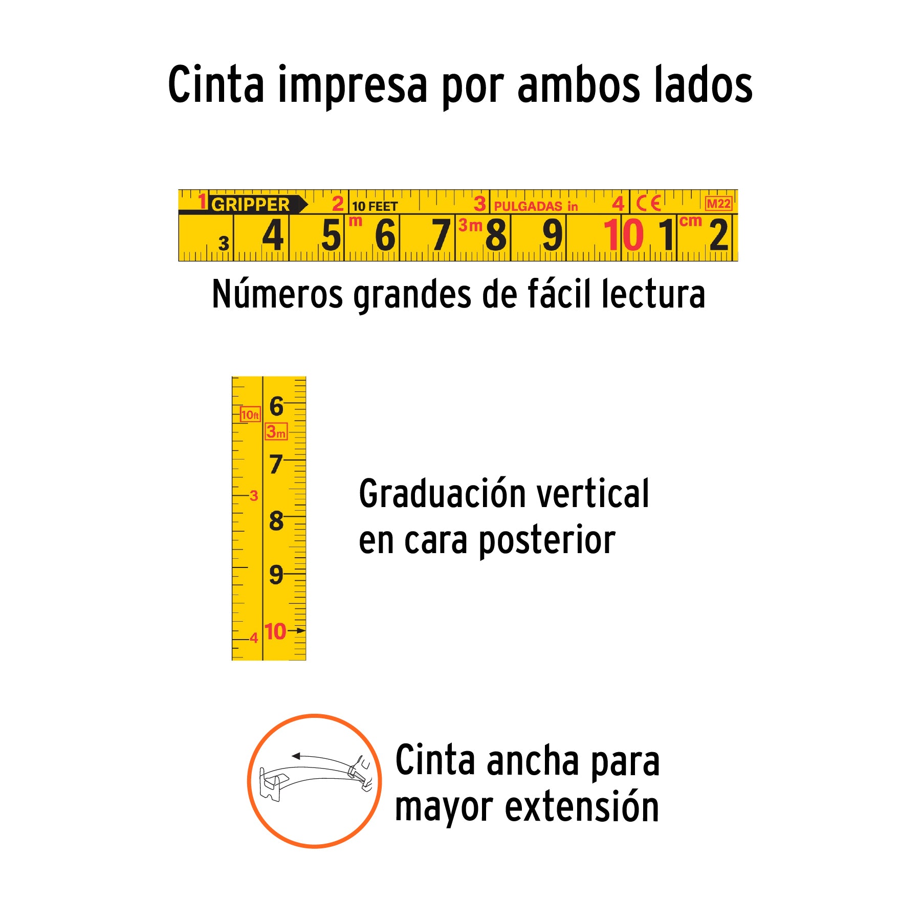 Flexómetro Gripper 5.5m cinta 25mm display box con 12 piezas
