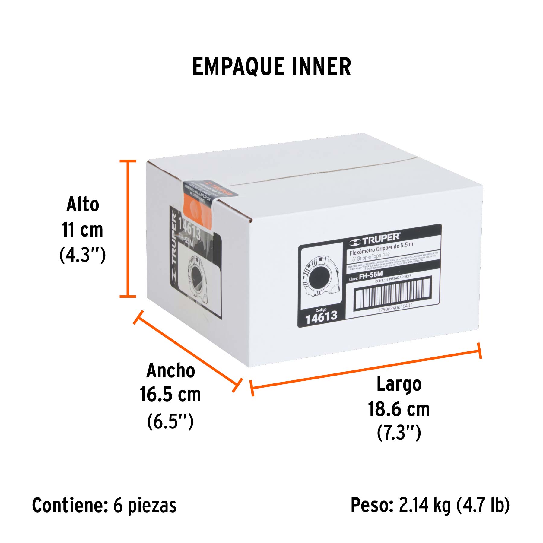 Flexómetro Gripper contra impactos 5.5 m cinta 25 mm, TRUPER - Empaque