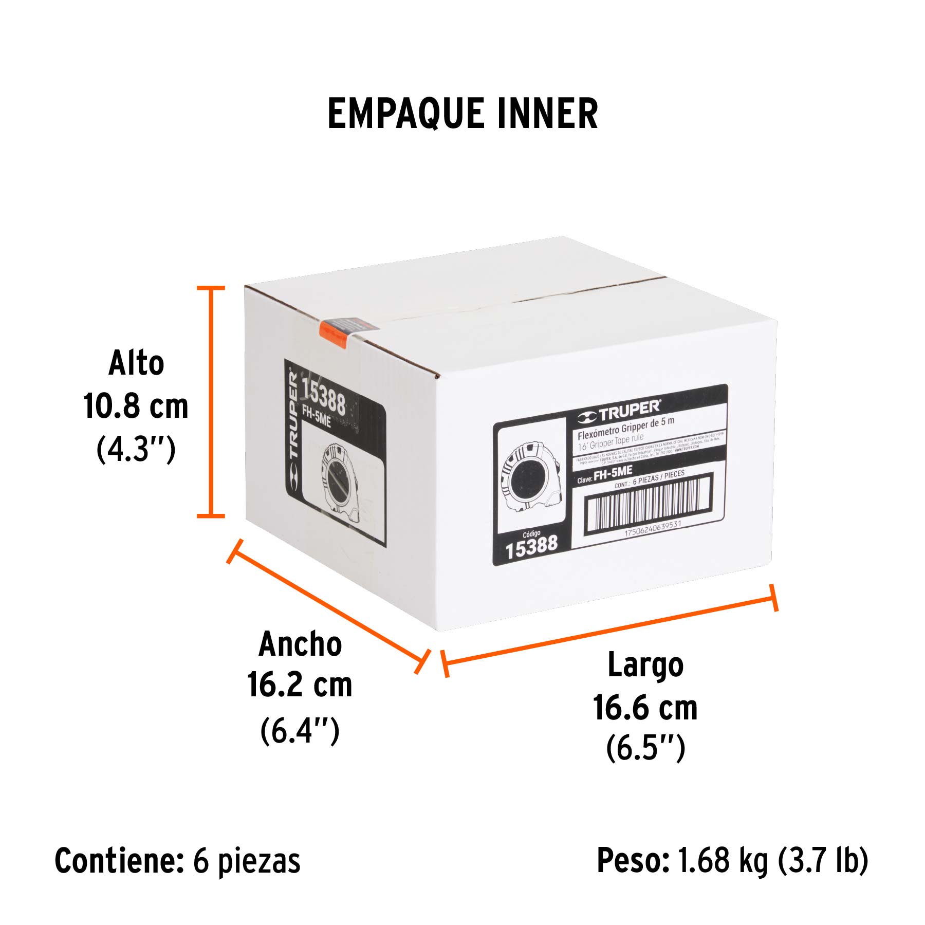 Flexómetro contra impactos 5 m cinta 19 mm grad. métrica - Empaque
