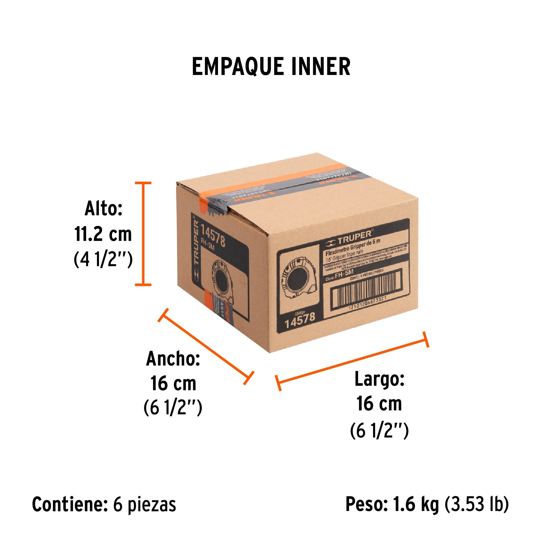Flexómetro Gripper contra impactos 5 m cinta 19 mm, TRUPER - Empaque
