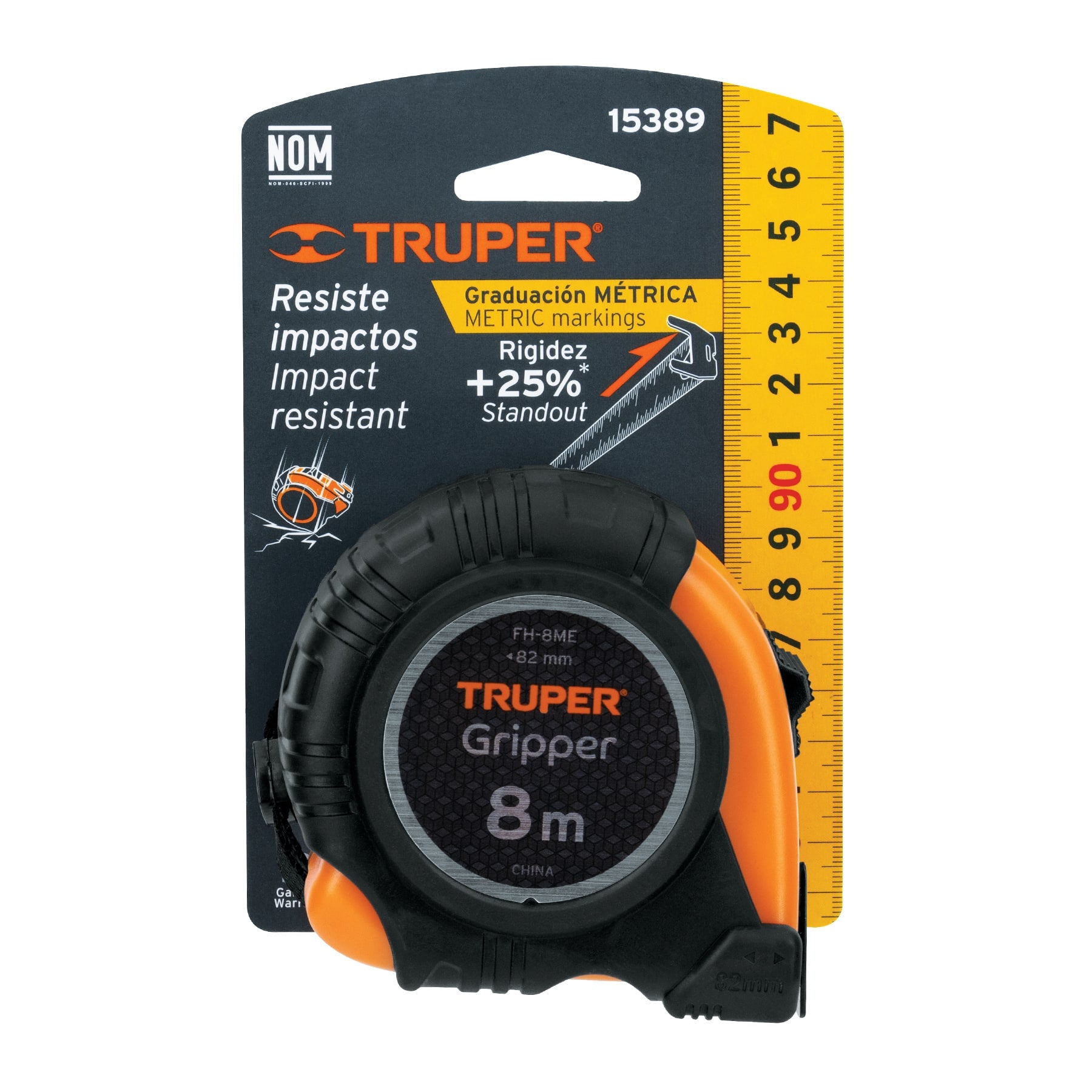 Flexómetro contra impactos 8 m cinta 25 mm grad. métrica