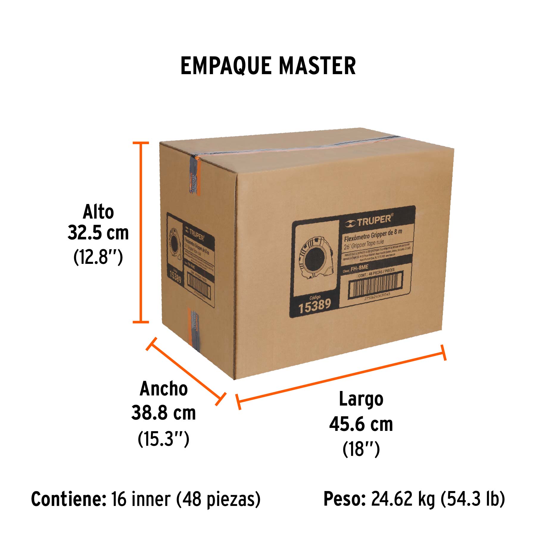 Flexómetro contra impactos 8 m cinta 25 mm grad. métrica - Empaque