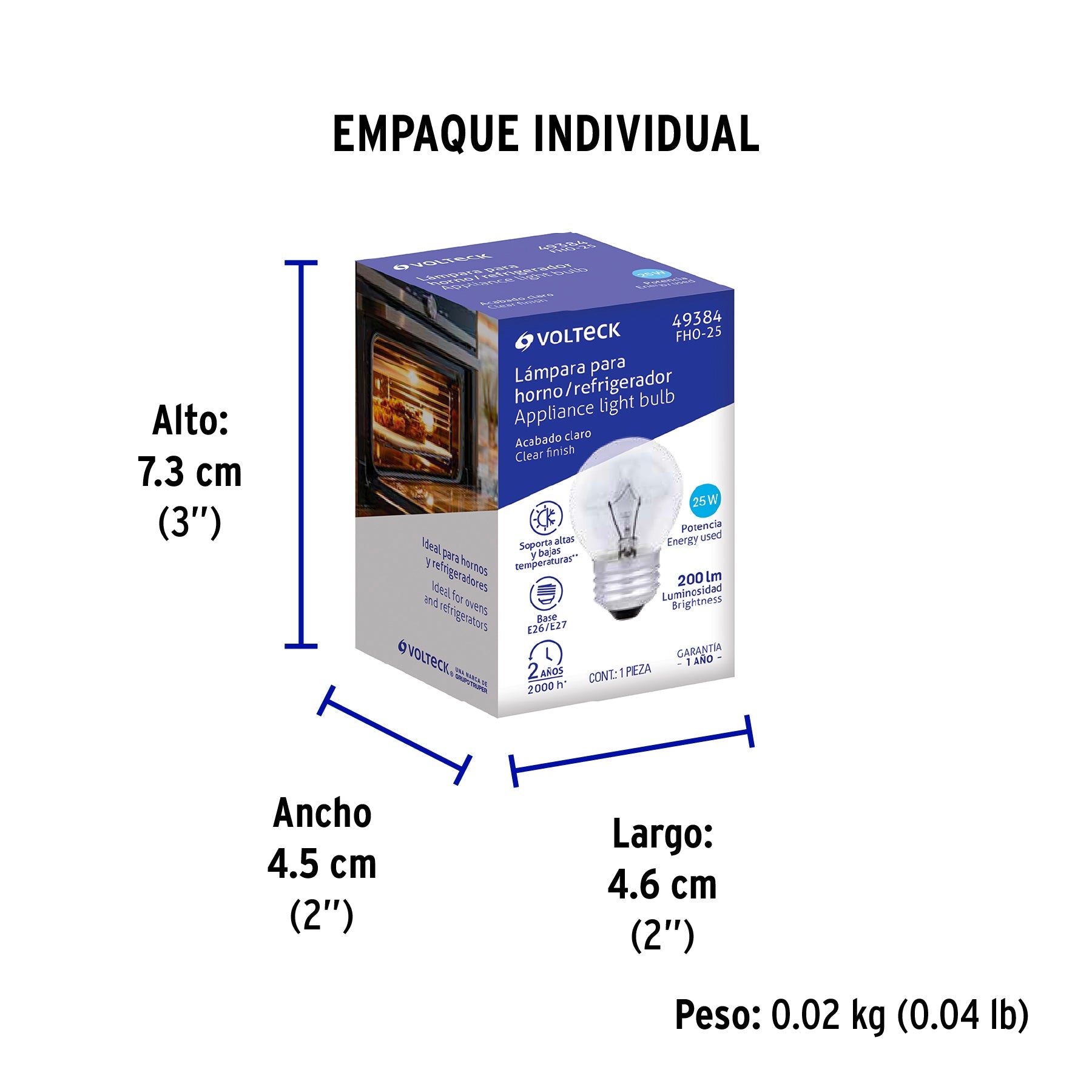 Foco incandescente 25W para horno/refrigerador, transparente - Empaque