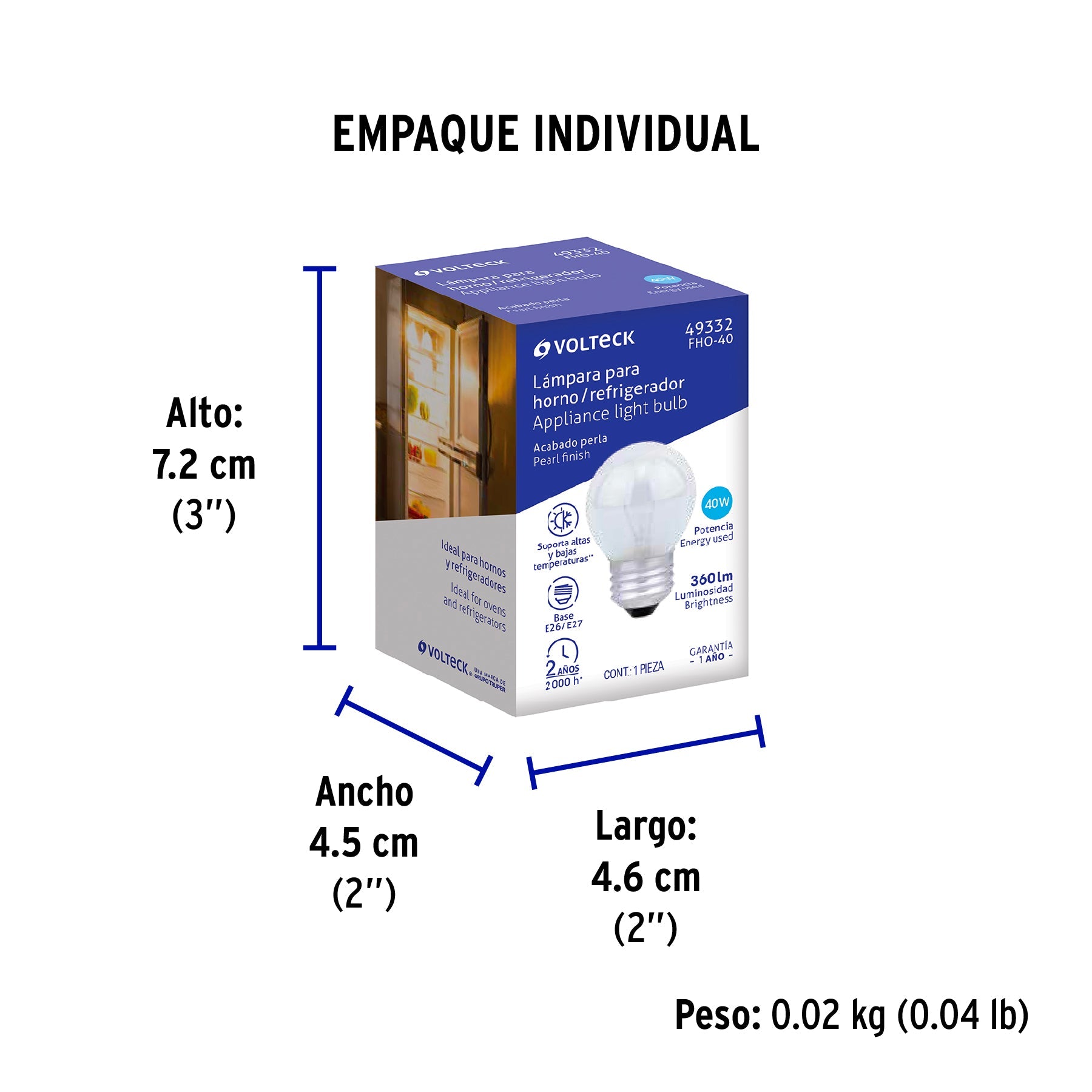 Foco incandescente 40W para horno/refrigerador, perla - Empaque