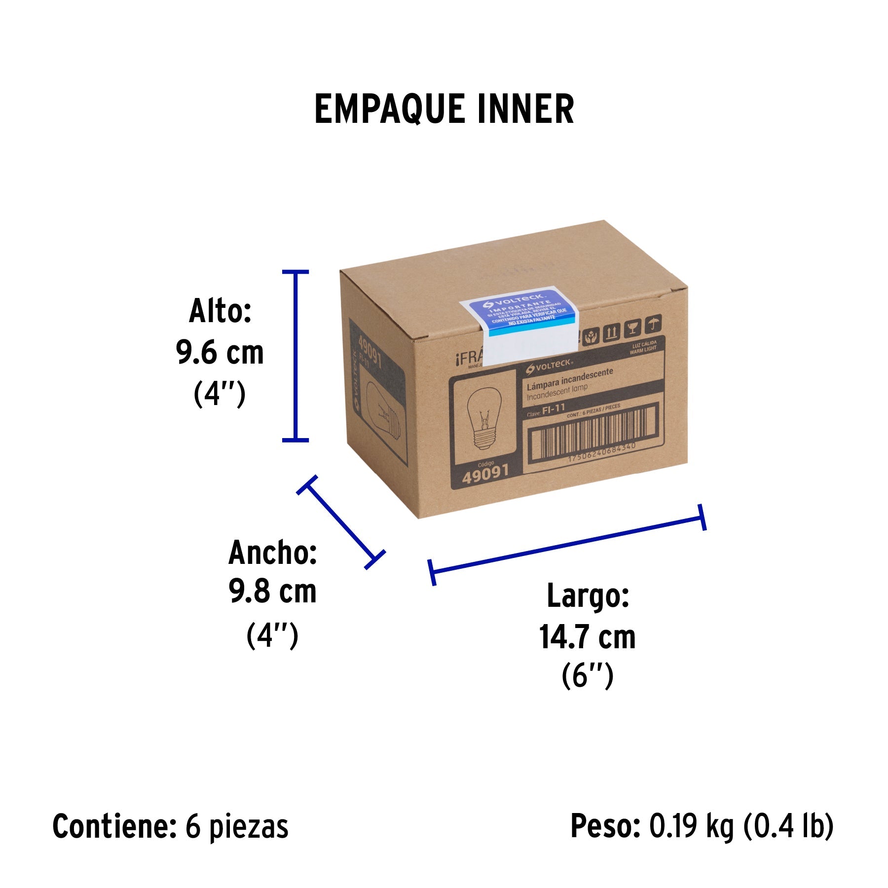 Lámpara incandescente S14 11 W luz cálida, VOLTECK - Empaque