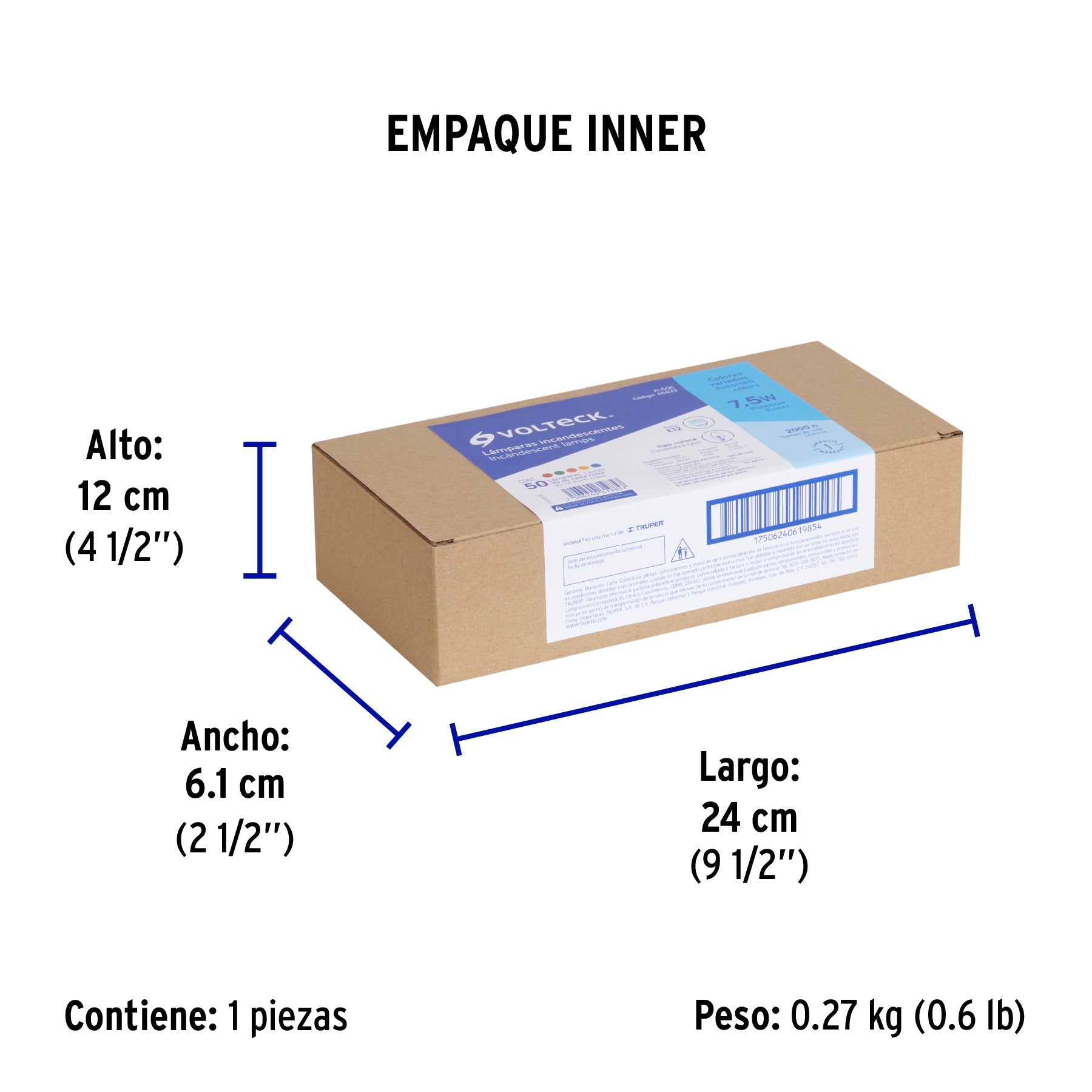 Caja con 50 focos incandescentes de colores base E12 7.5W - Empaque