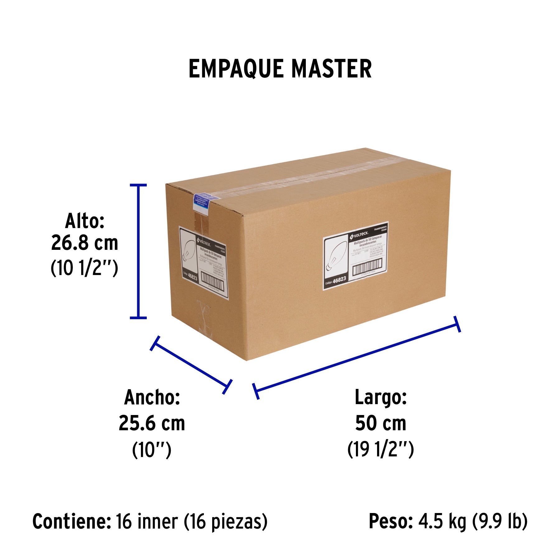 Caja con 50 focos incandescentes transparentes base E12 7.5W - Empaque