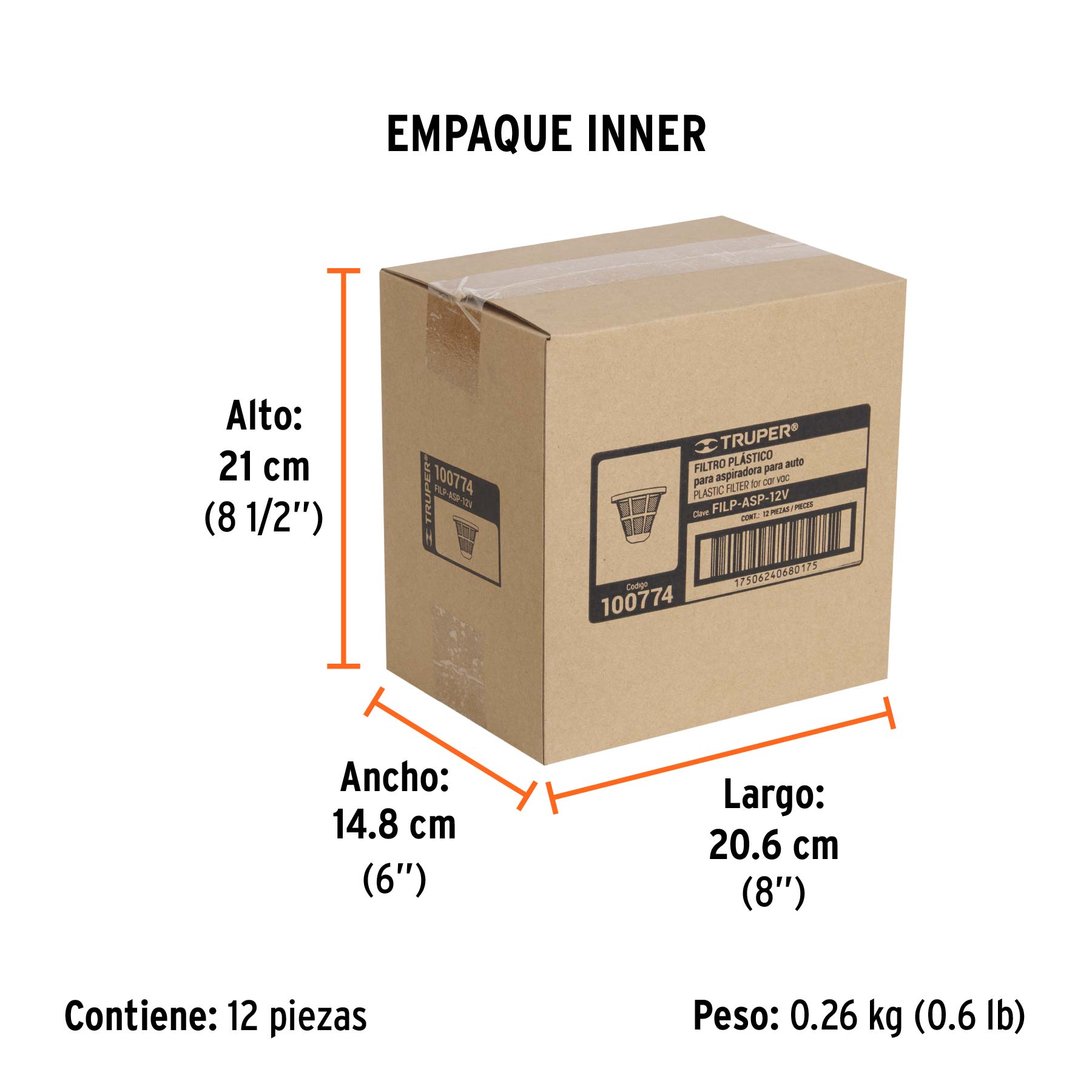 Filtro plástico para aspiradora de auto ASP-12V, TRUPER - Empaque