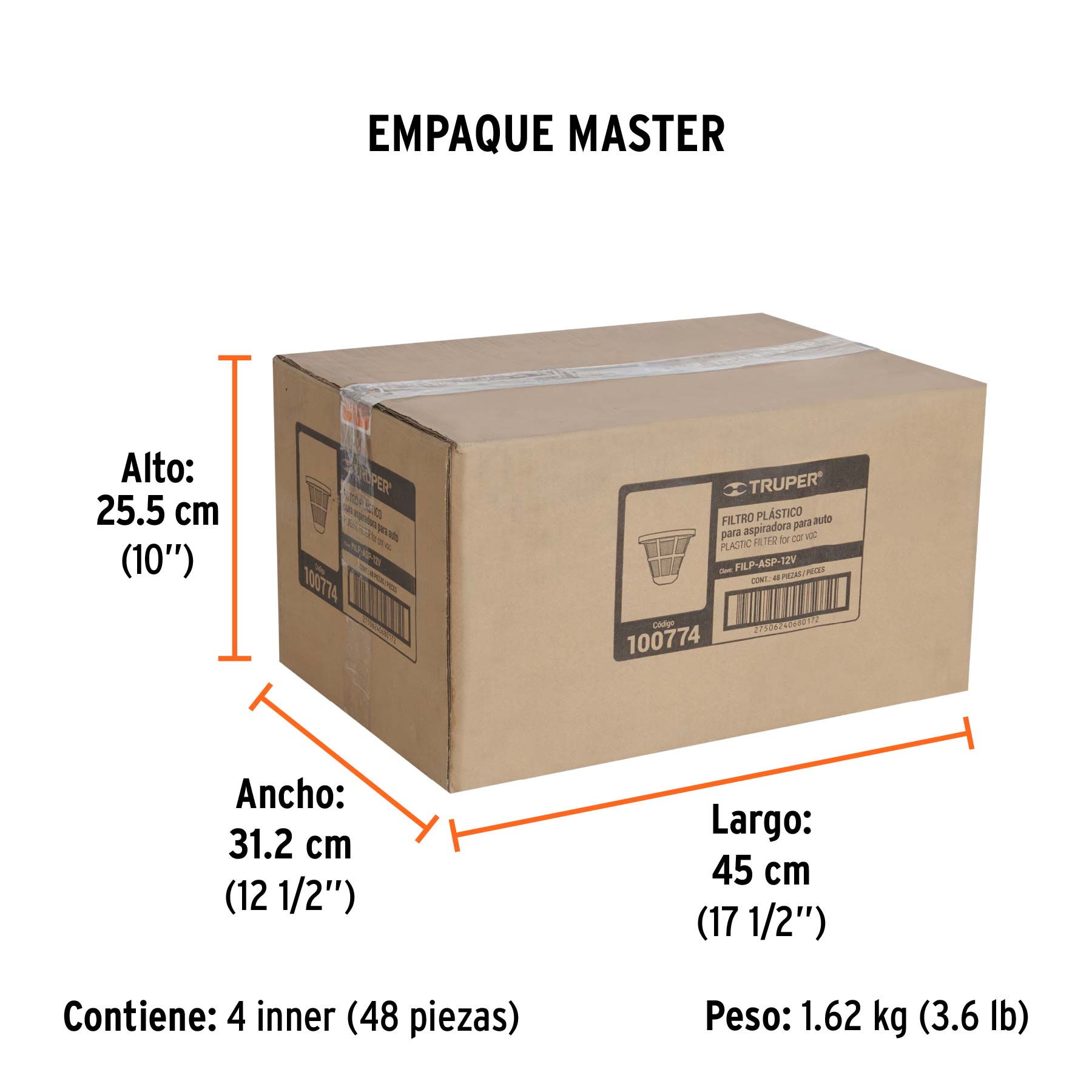 Filtro plástico para aspiradora de auto ASP-12V, TRUPER - Empaque